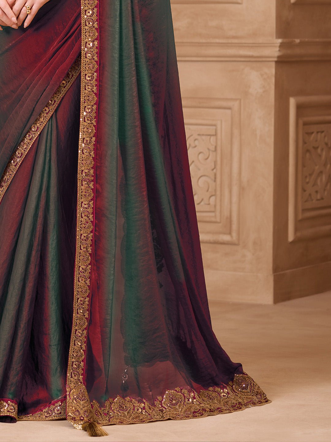 Maroon Georgette Emblished Party Wear Saree - Ressa