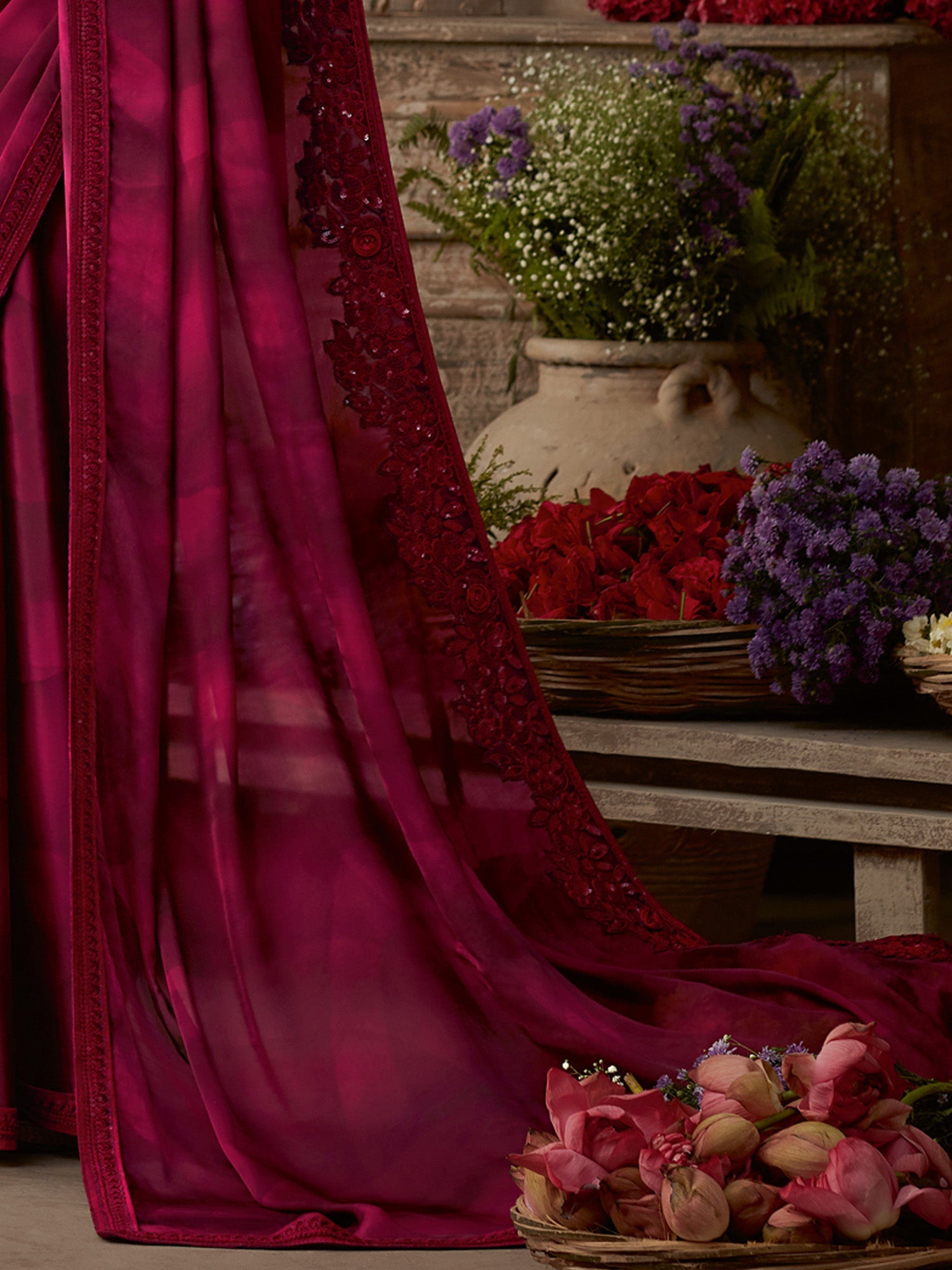 Maroon Georgette Resham Embroidery Saree - Ressa