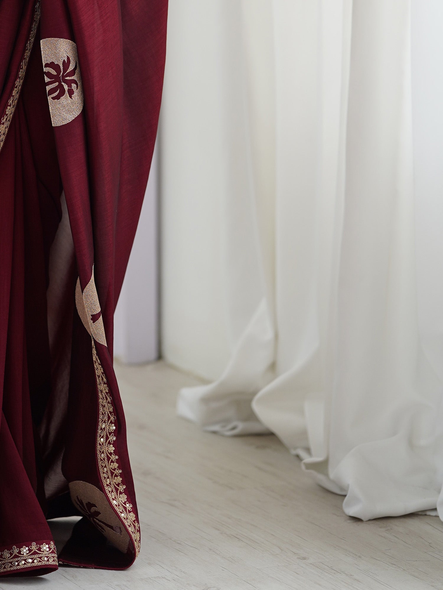 Maroon Georgette Saree with Palm Tree Appliqué - Ressa