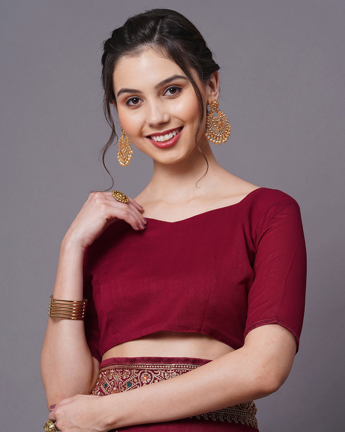 Maroon Georgette Silk Intricate Resham Saree - Ressa