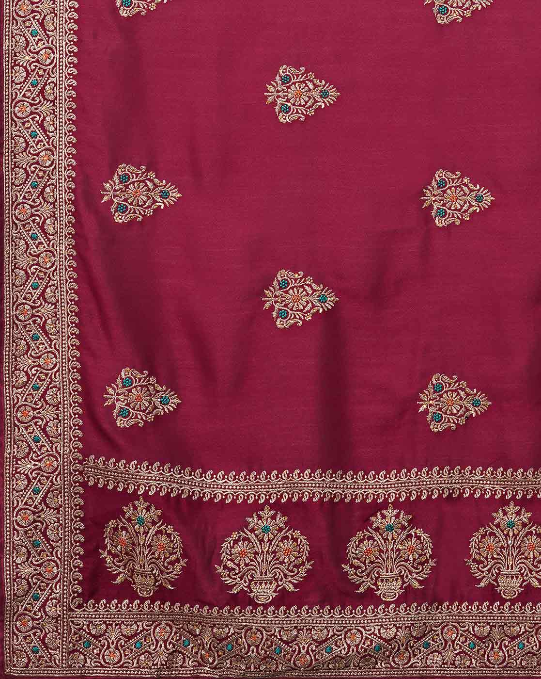 Maroon Georgette Silk Intricate Resham Saree - Ressa