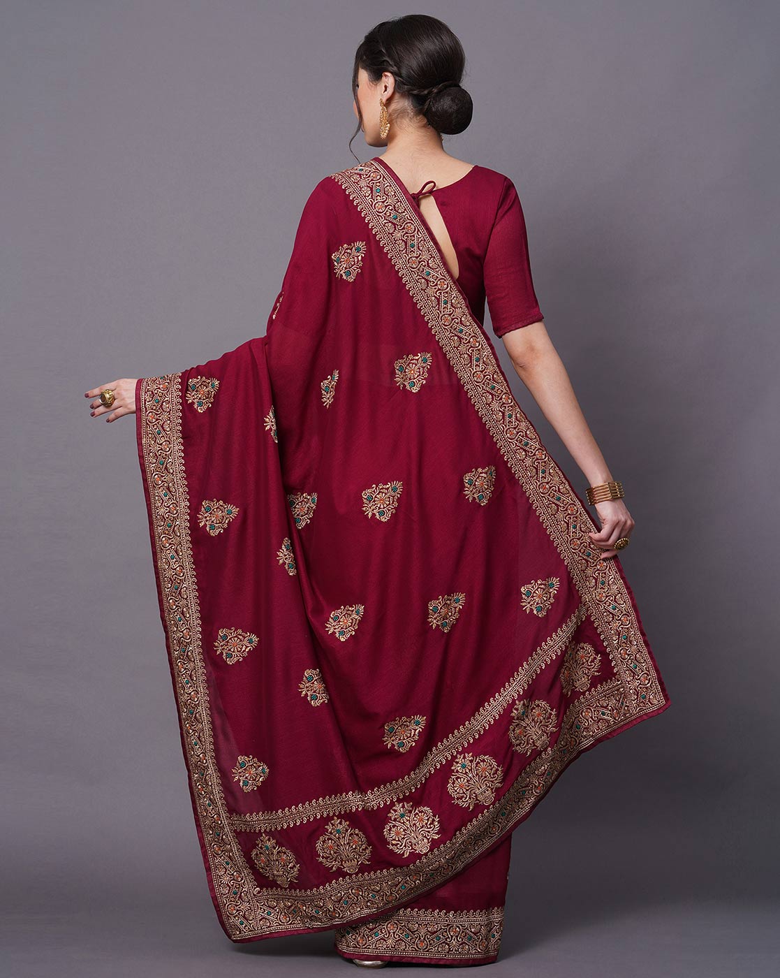 Maroon Georgette Silk Intricate Resham Saree - Ressa