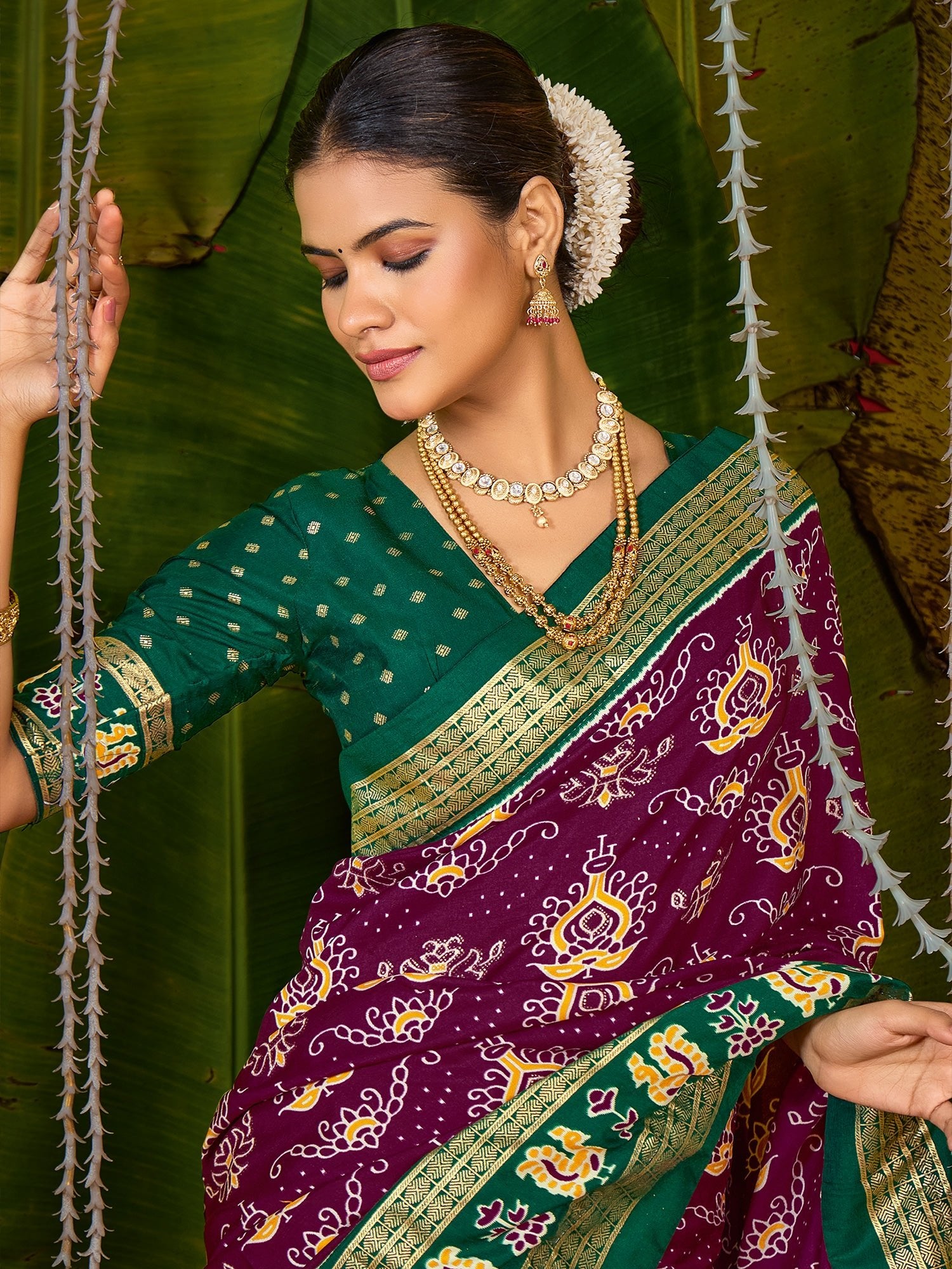 Maroon & Green Tussar Silk Saree - Ressa