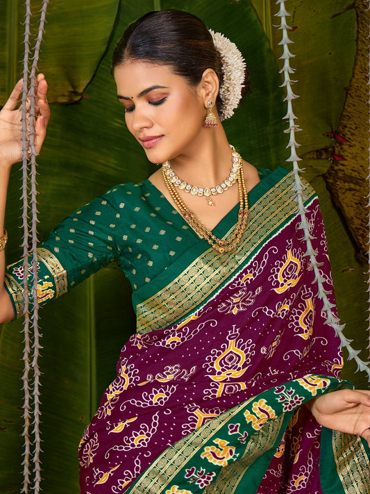 Maroon & Green Tussar Silk Saree - Ressa
