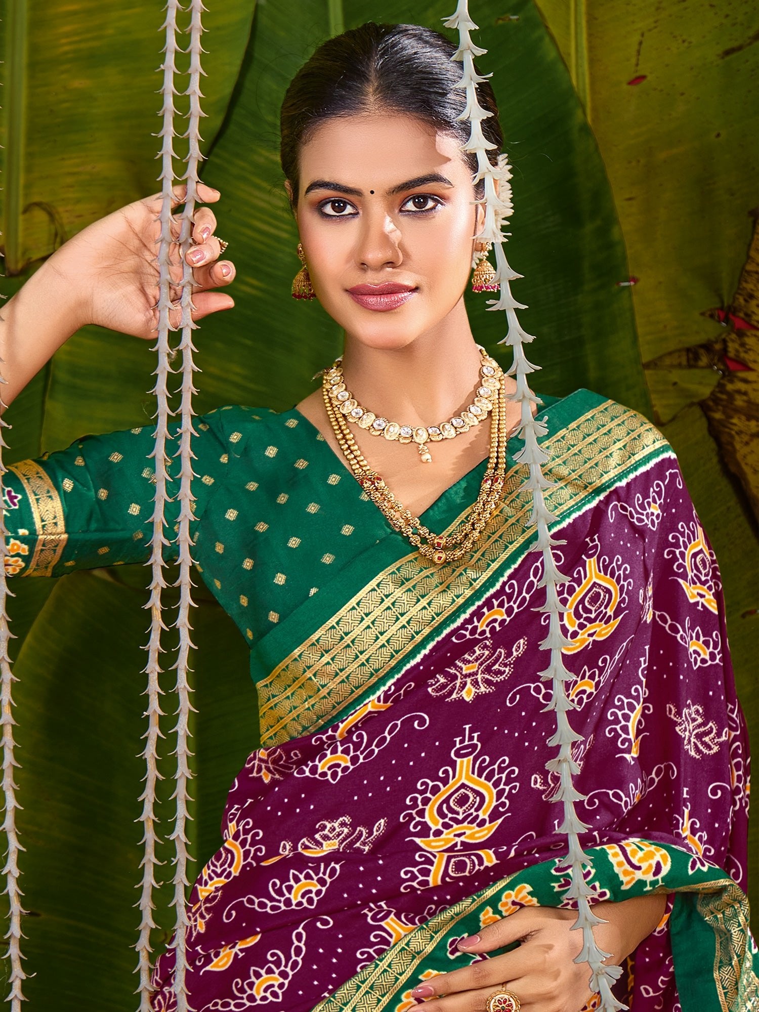 Maroon & Green Tussar Silk Saree - Ressa