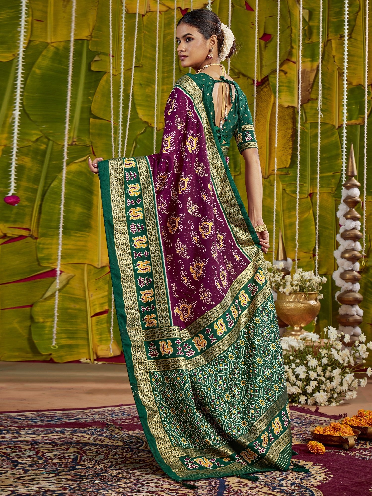 Maroon & Green Tussar Silk Saree - Ressa