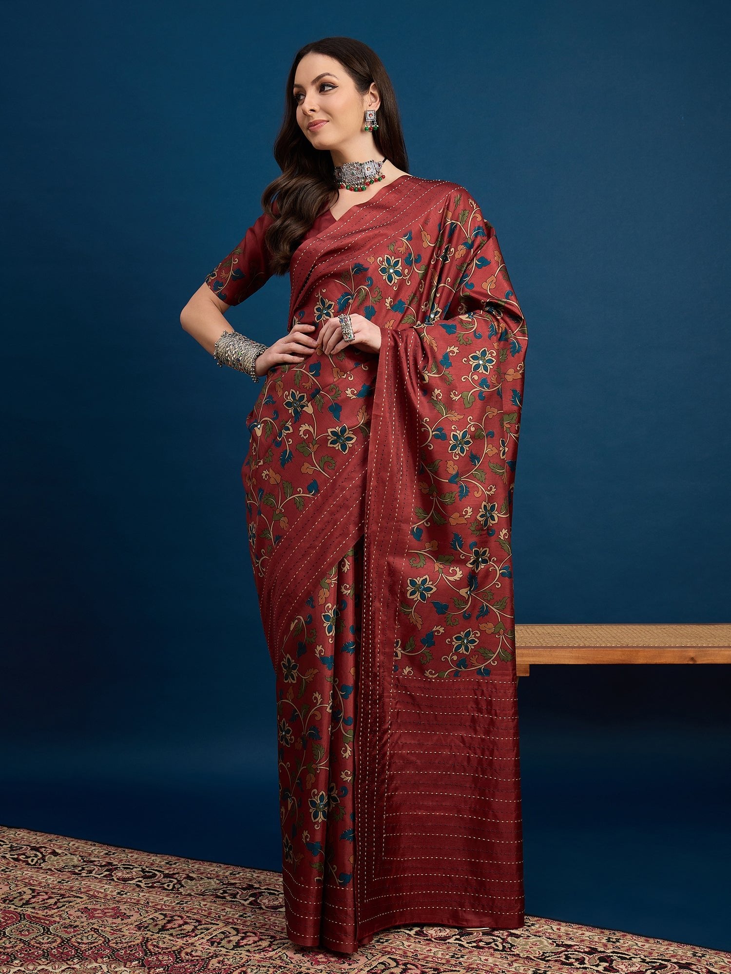 Maroon Kalamkari Silk Saree - Ressa