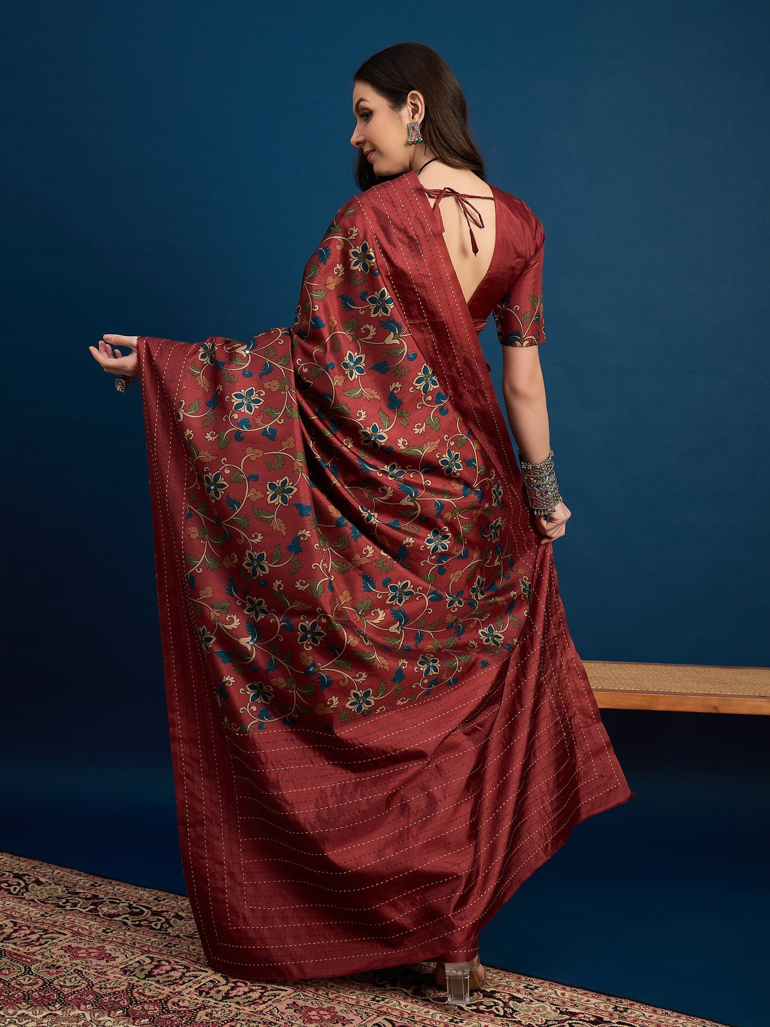 Maroon Kalamkari Silk Saree - Ressa