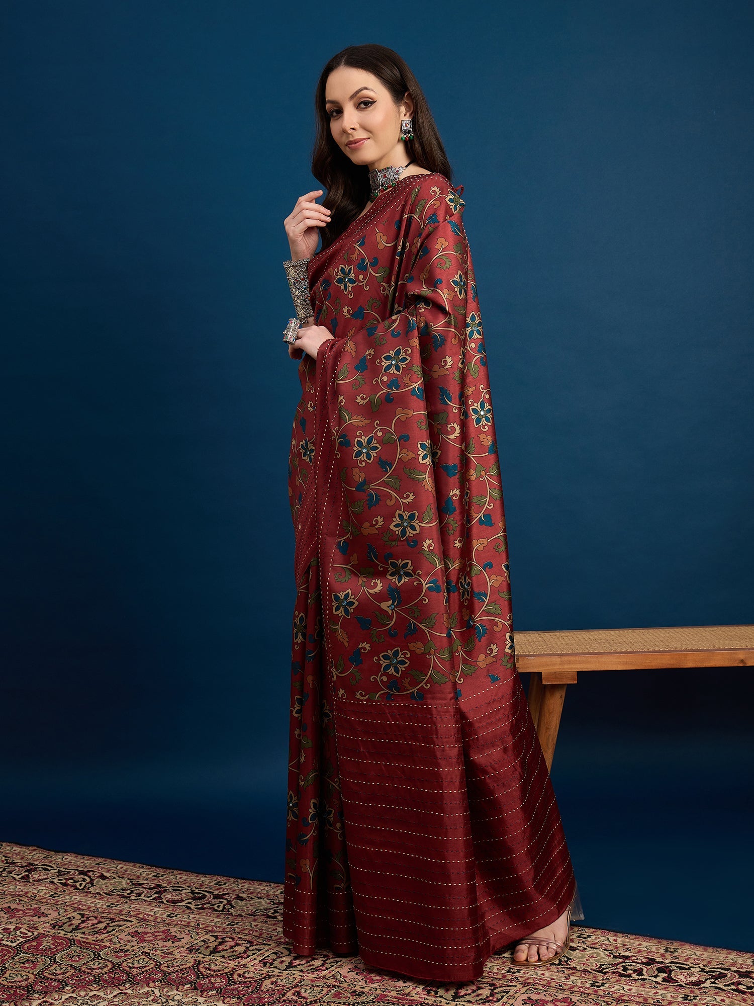 Maroon Kalamkari Silk Saree - Ressa