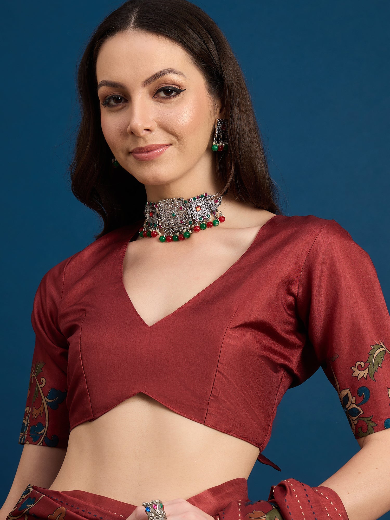 Maroon Kalamkari Silk Saree - Ressa