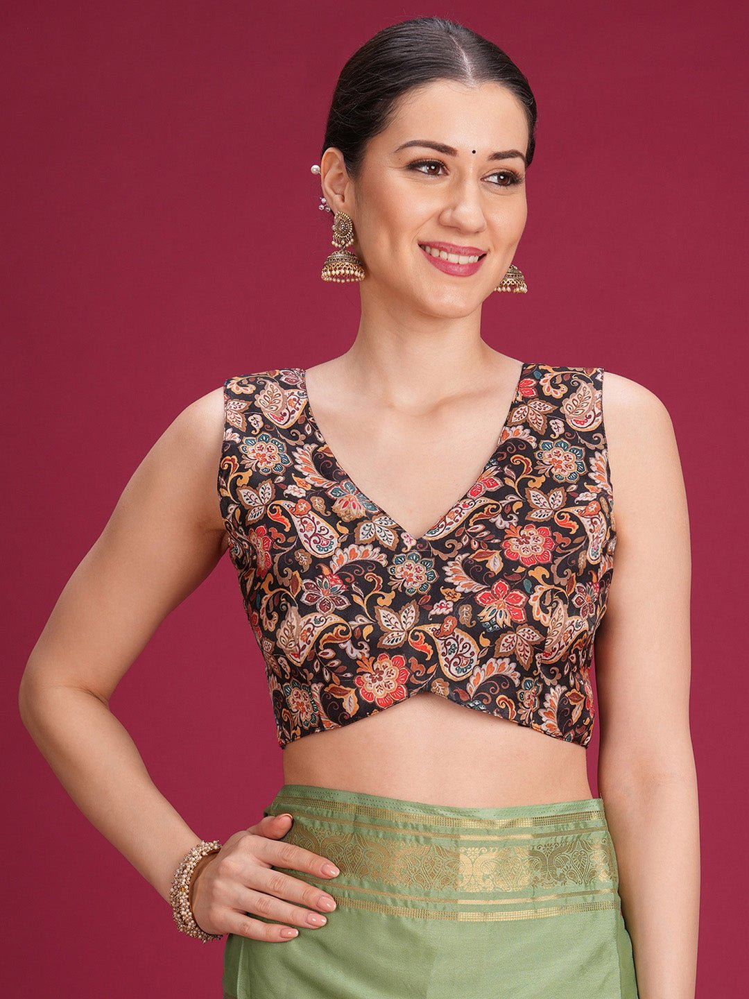 Maroon Light Green Mysore Silk Saree - Ressa