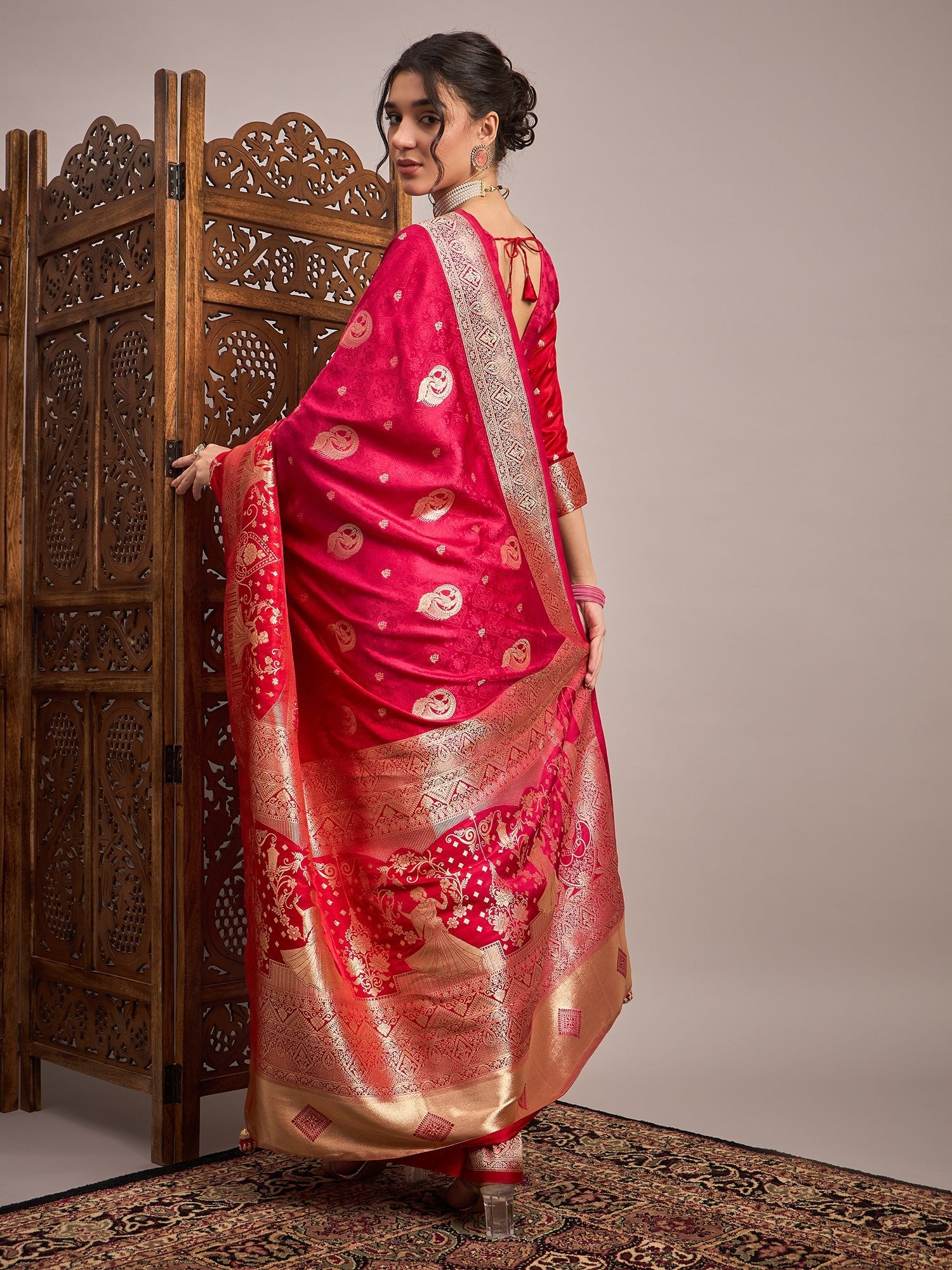 Maroon & Off-White Silk Blend Heritage Banarasi Style Saree - Ressa
