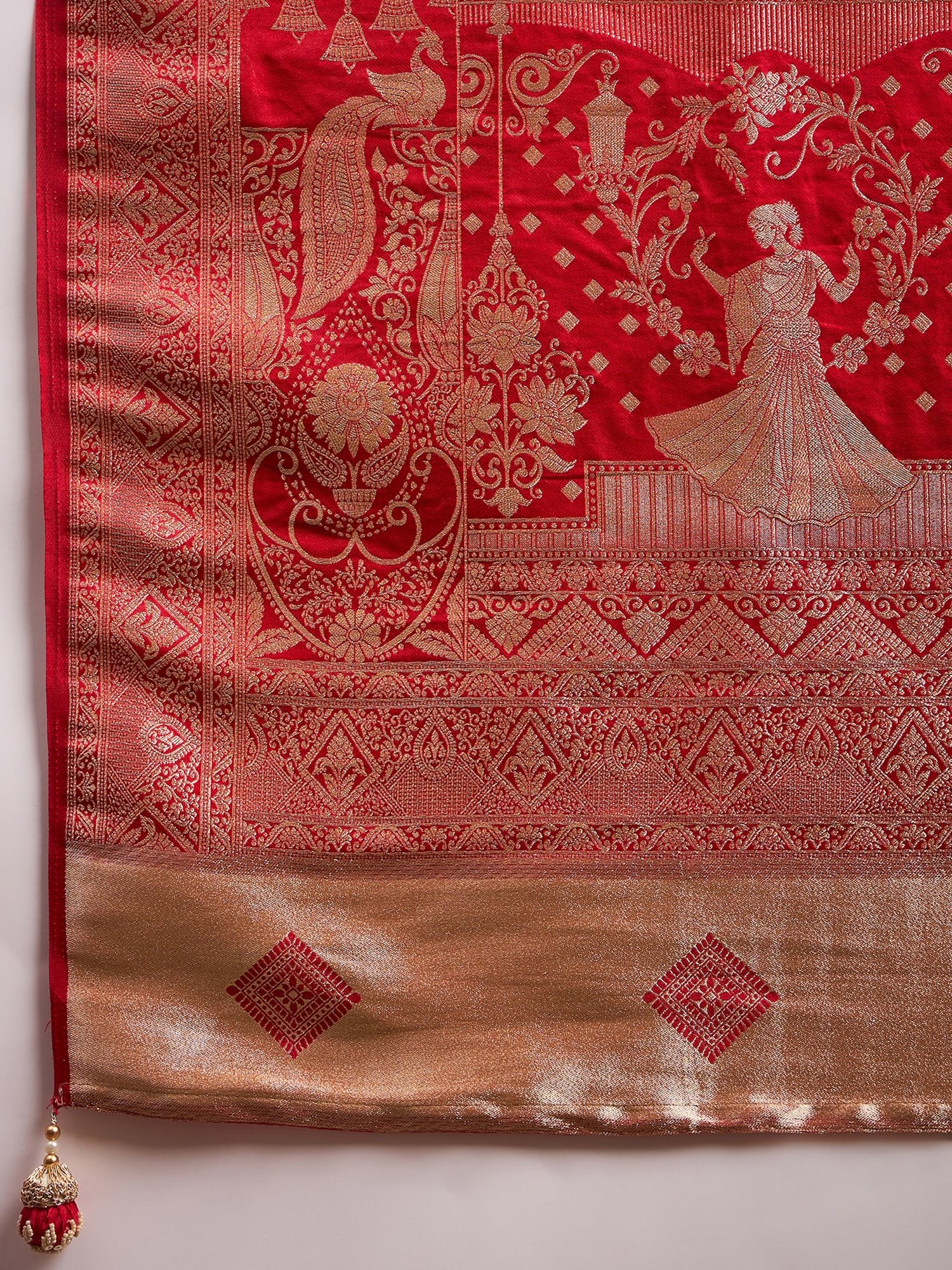 Maroon & Off-White Silk Blend Heritage Banarasi Style Saree - Ressa