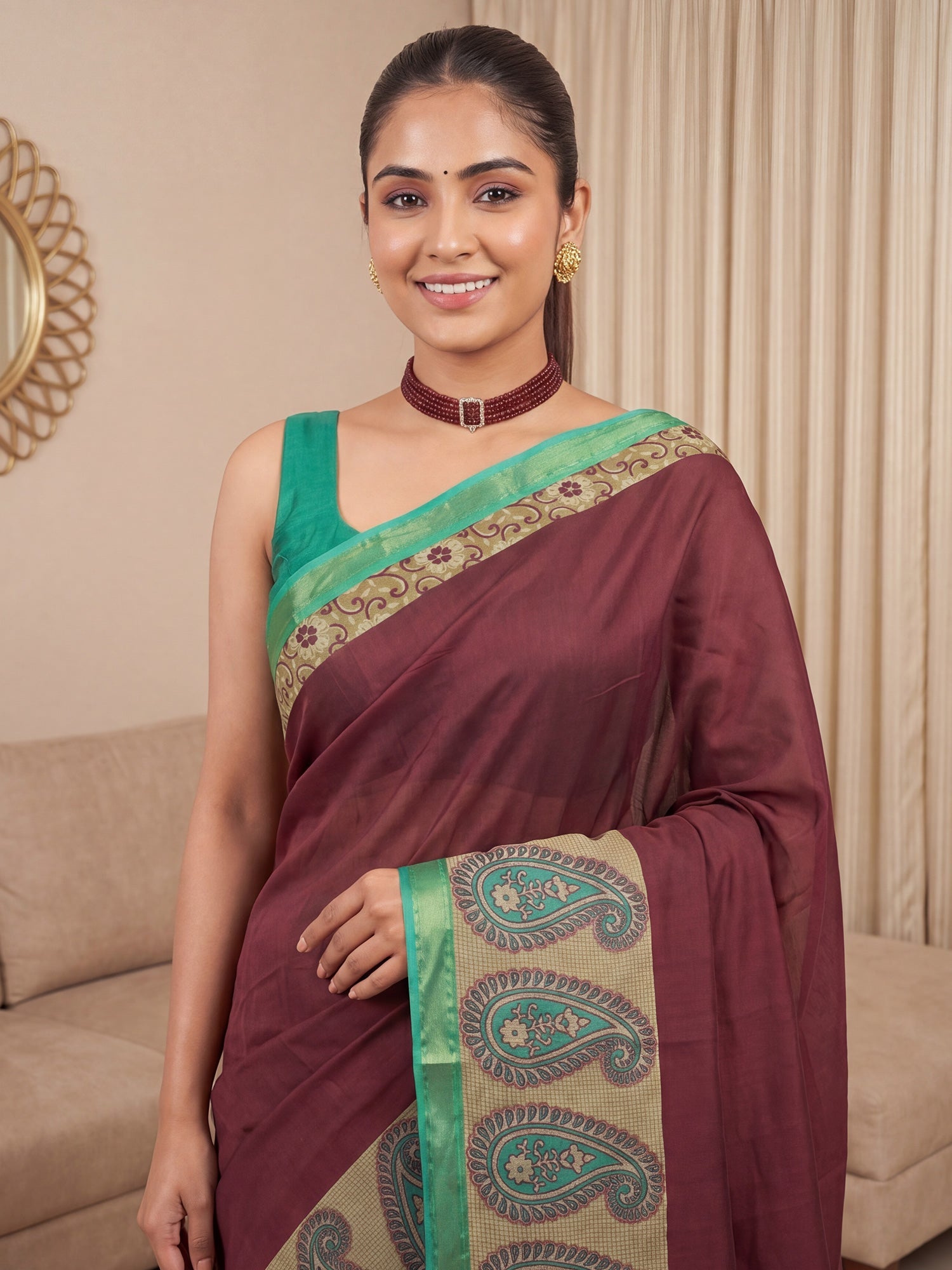 Maroon Paisley Digital Print Saree - Ressa