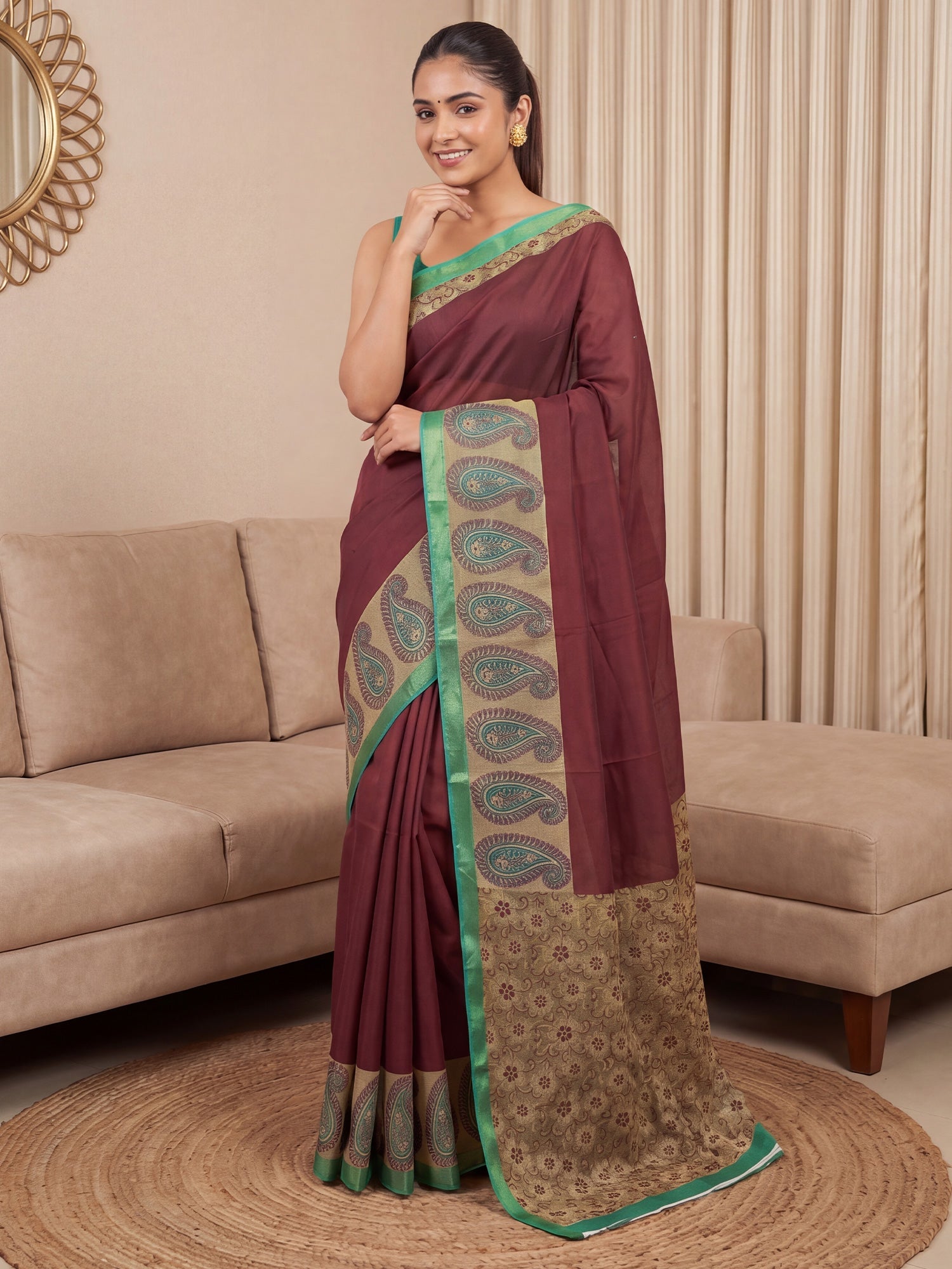 Maroon Paisley Digital Print Saree - Ressa