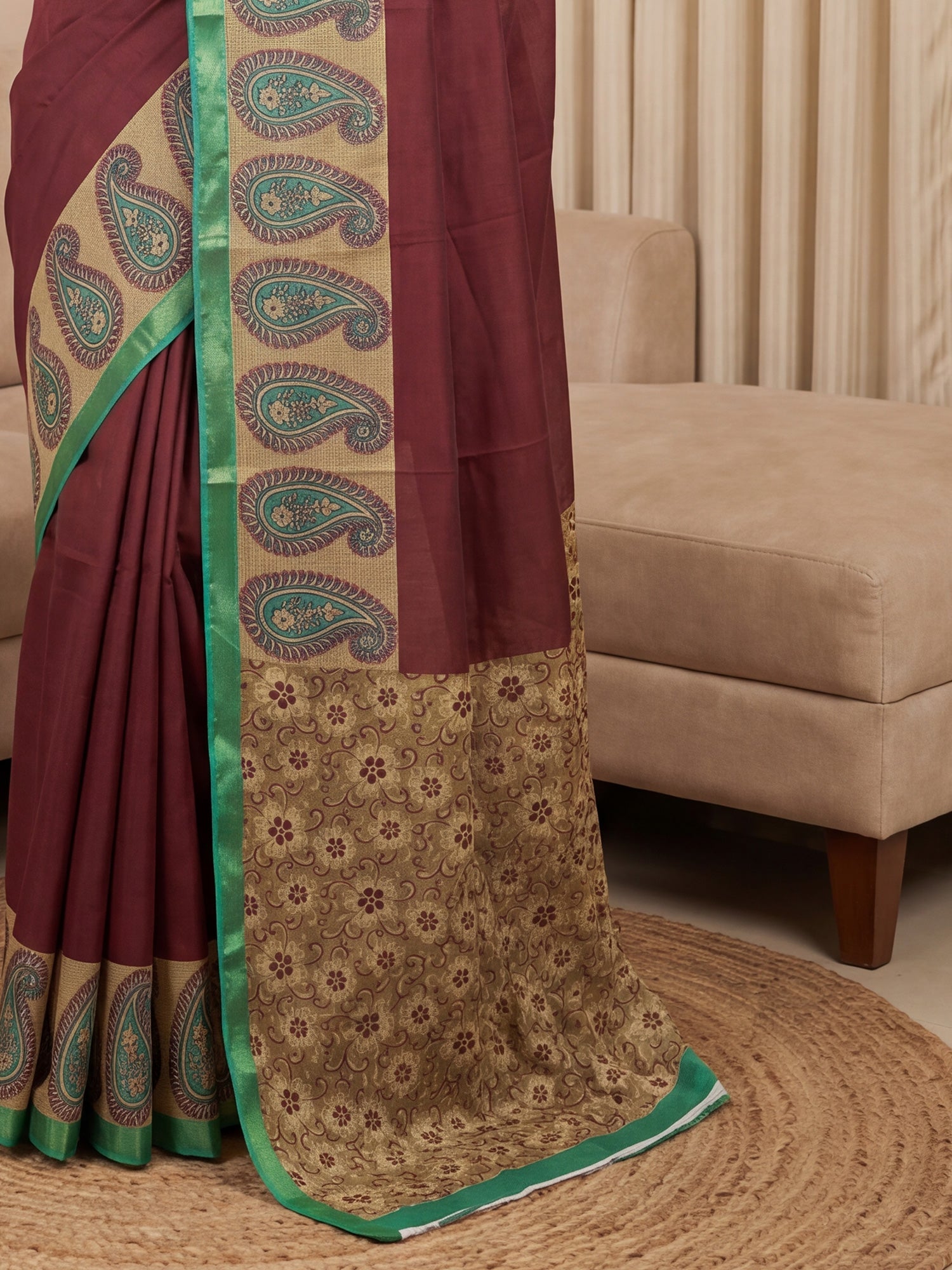 Maroon Paisley Digital Print Saree - Ressa