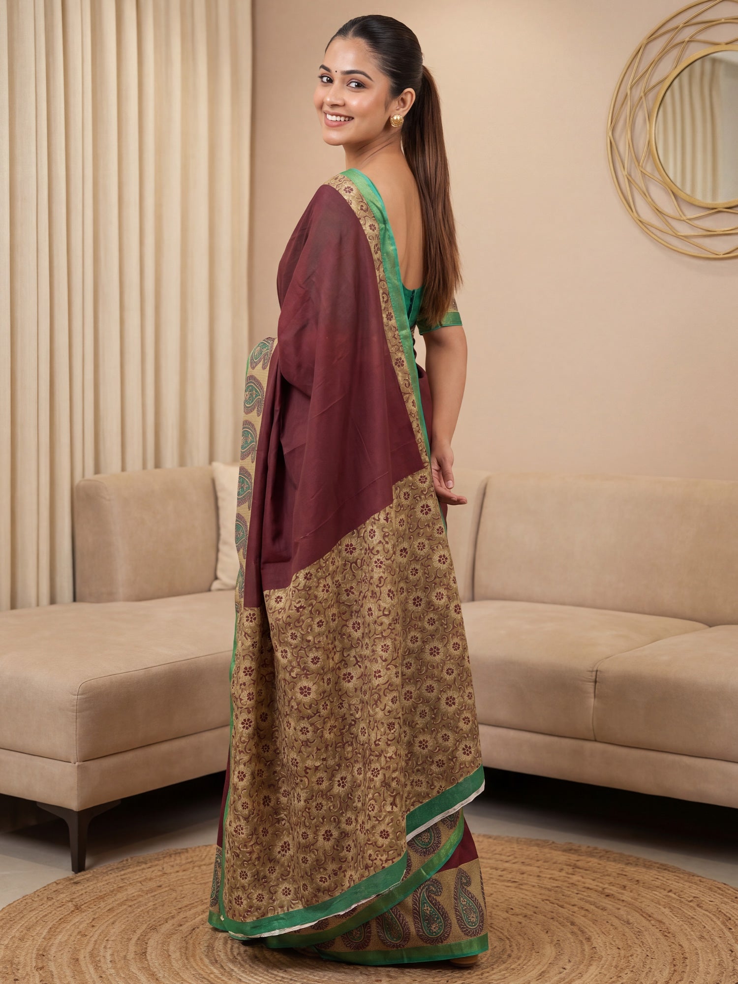 Maroon Paisley Digital Print Saree - Ressa