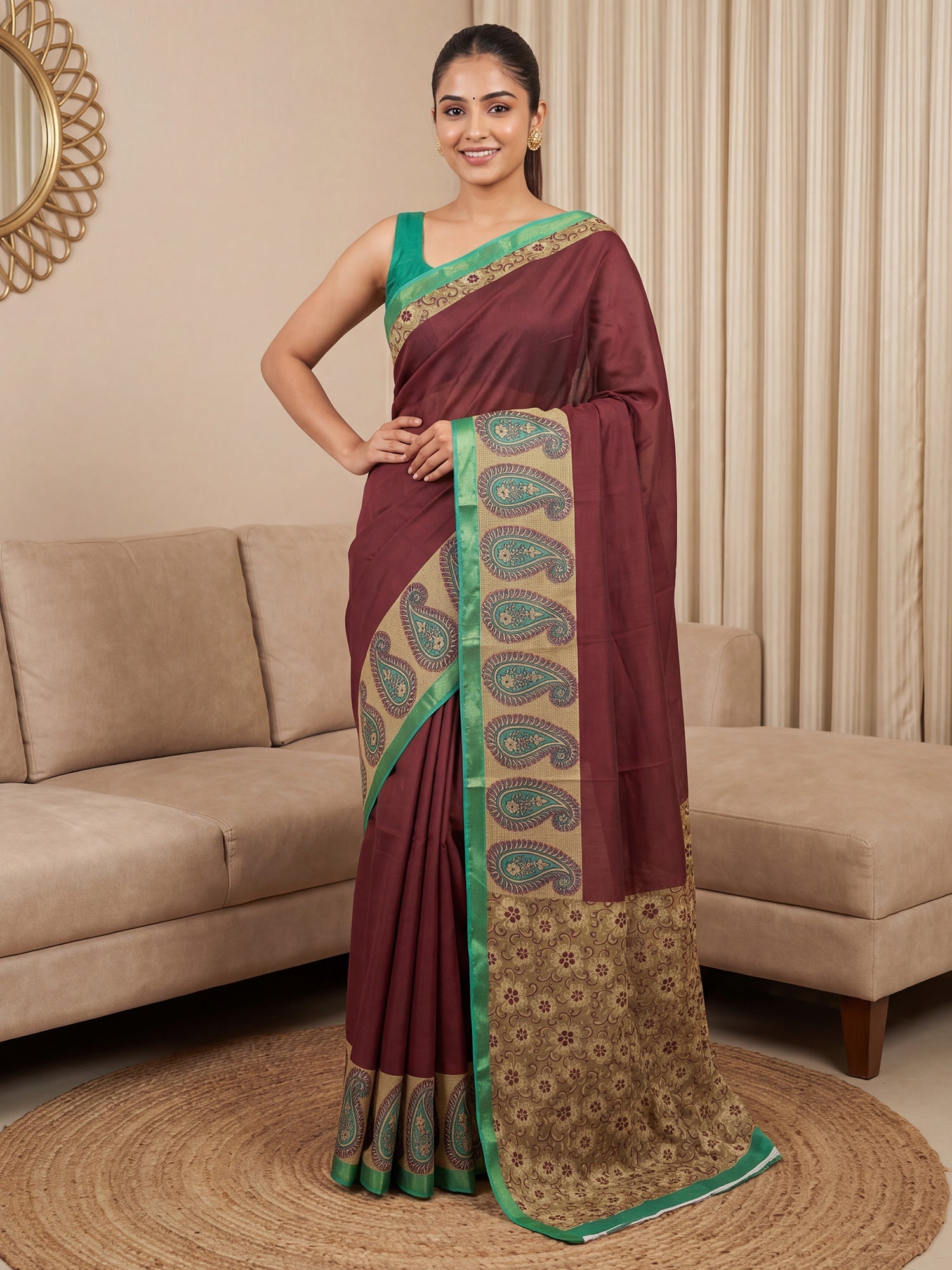 Maroon Paisley Digital Print Saree - Ressa