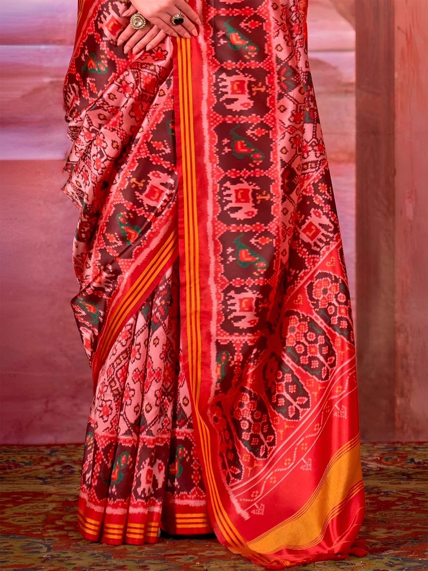 Maroon Patola Silk Saree with Traditional Motifs - Ressa