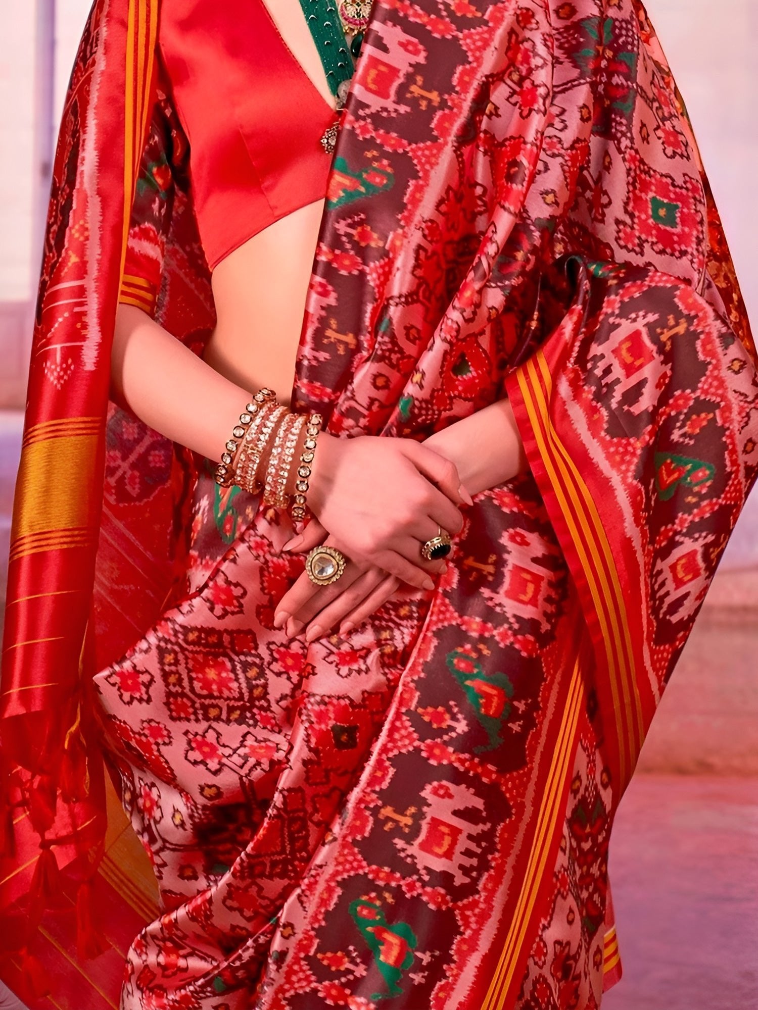 Maroon Patola Silk Saree with Traditional Motifs - Ressa