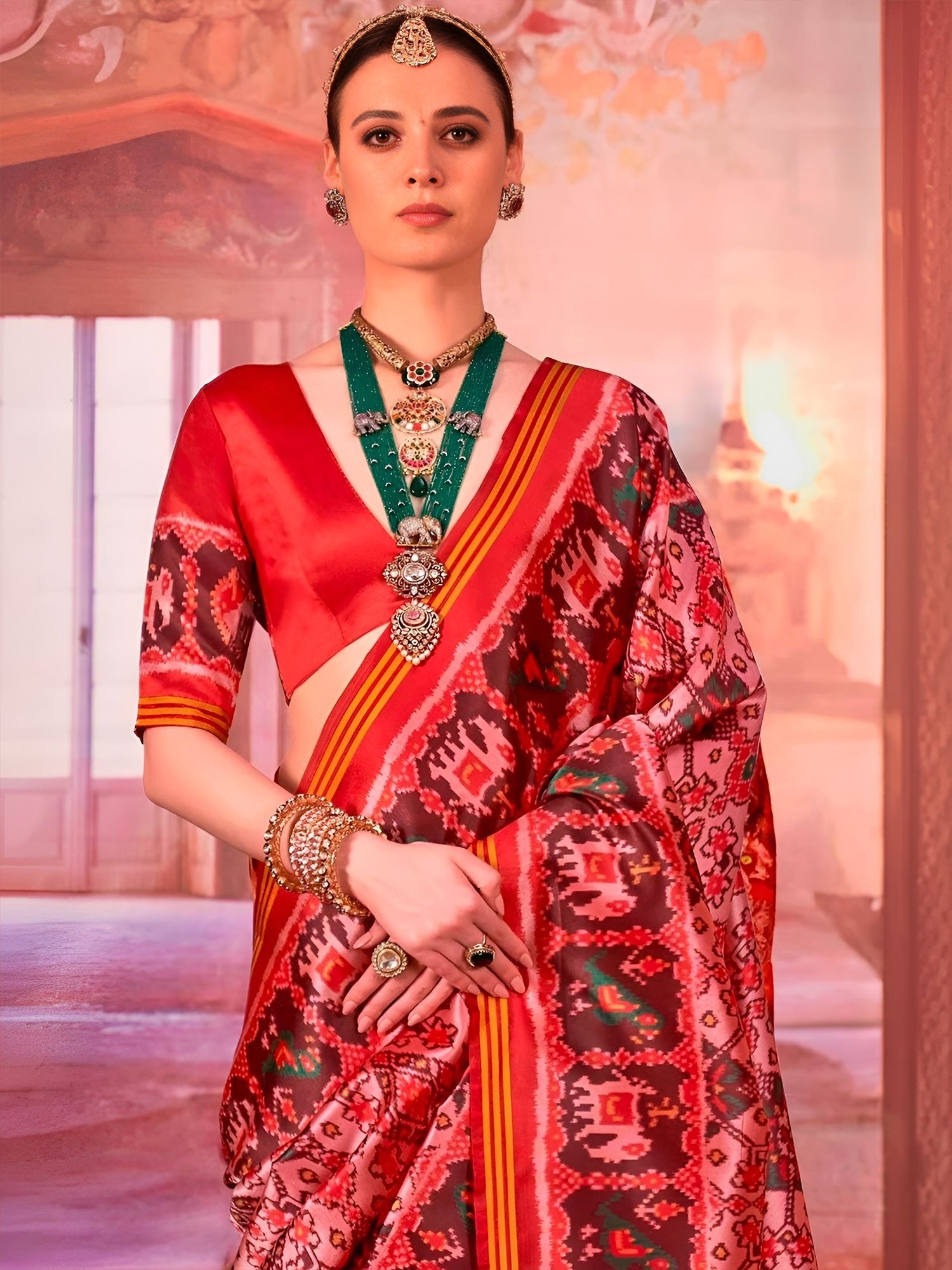 Maroon Patola Silk Saree with Traditional Motifs - Ressa