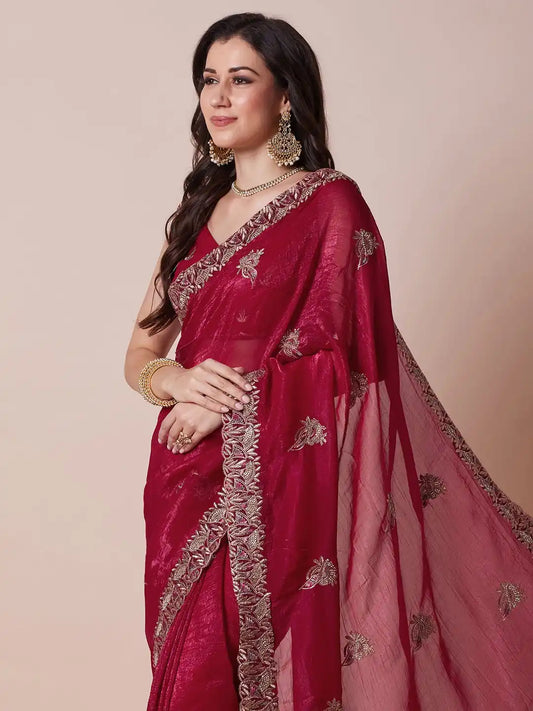 Maroon Satin Party Wear Saree