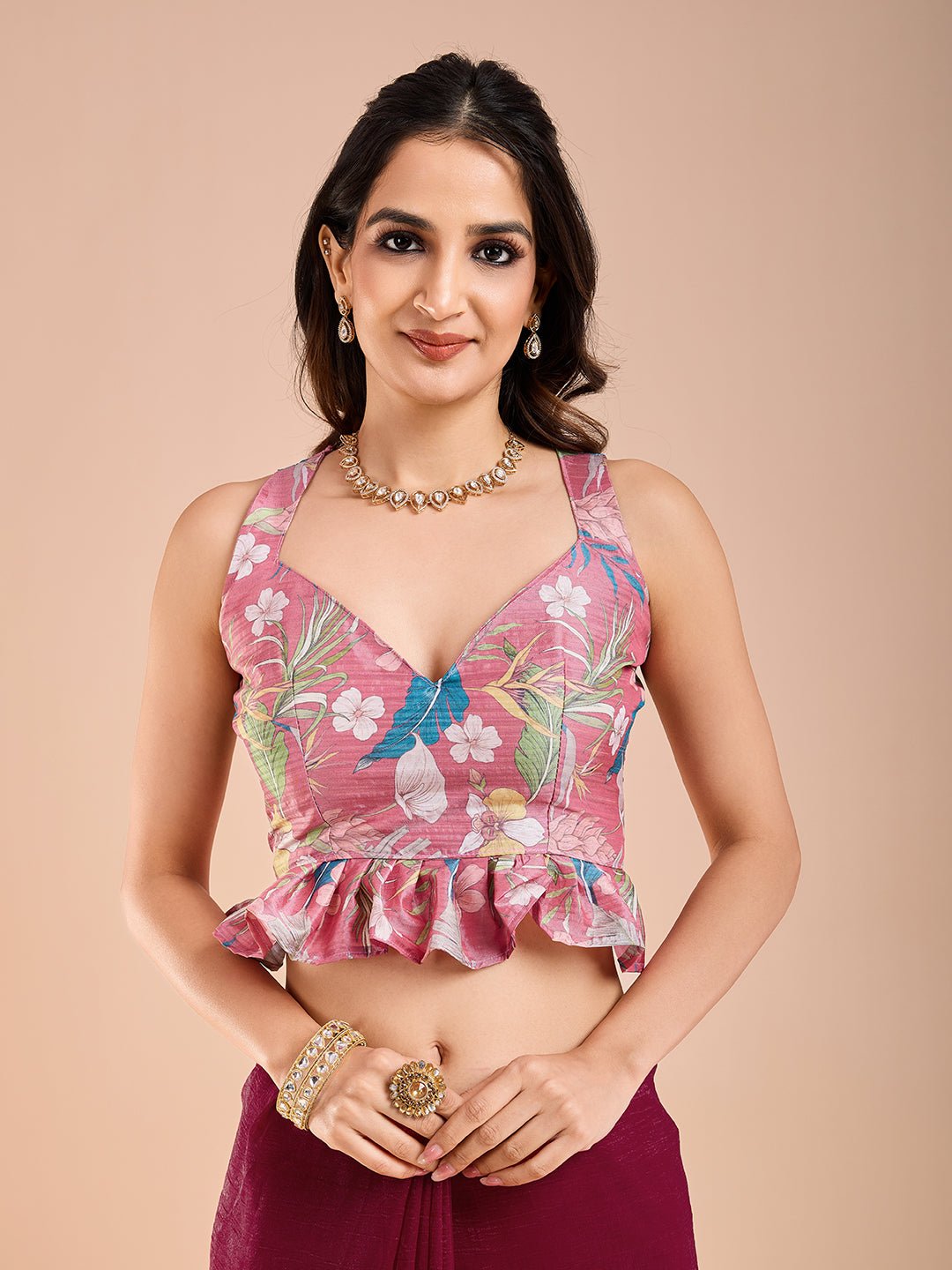 Maroon Polyester Embroidered Border Saree - Ressa