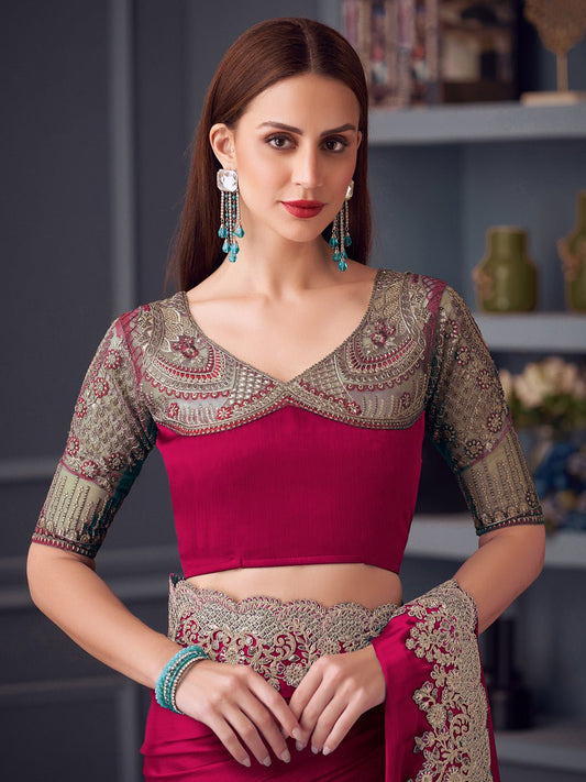 Maroon Polyester Sequin Embroidery saree - Ressa