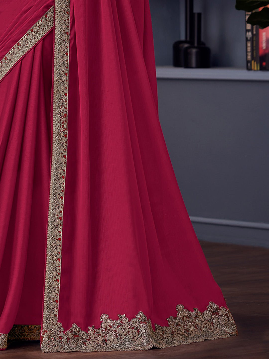 Maroon Polyester Sequin Embroidery saree - Ressa