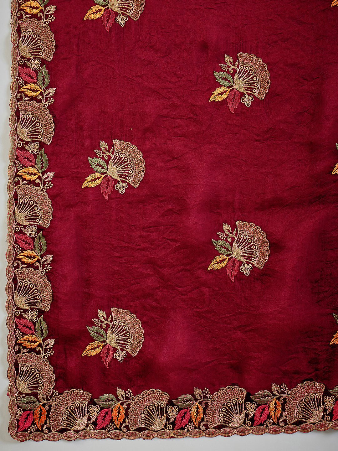 Maroon Satin Emlished Party wear Saree - Ressa