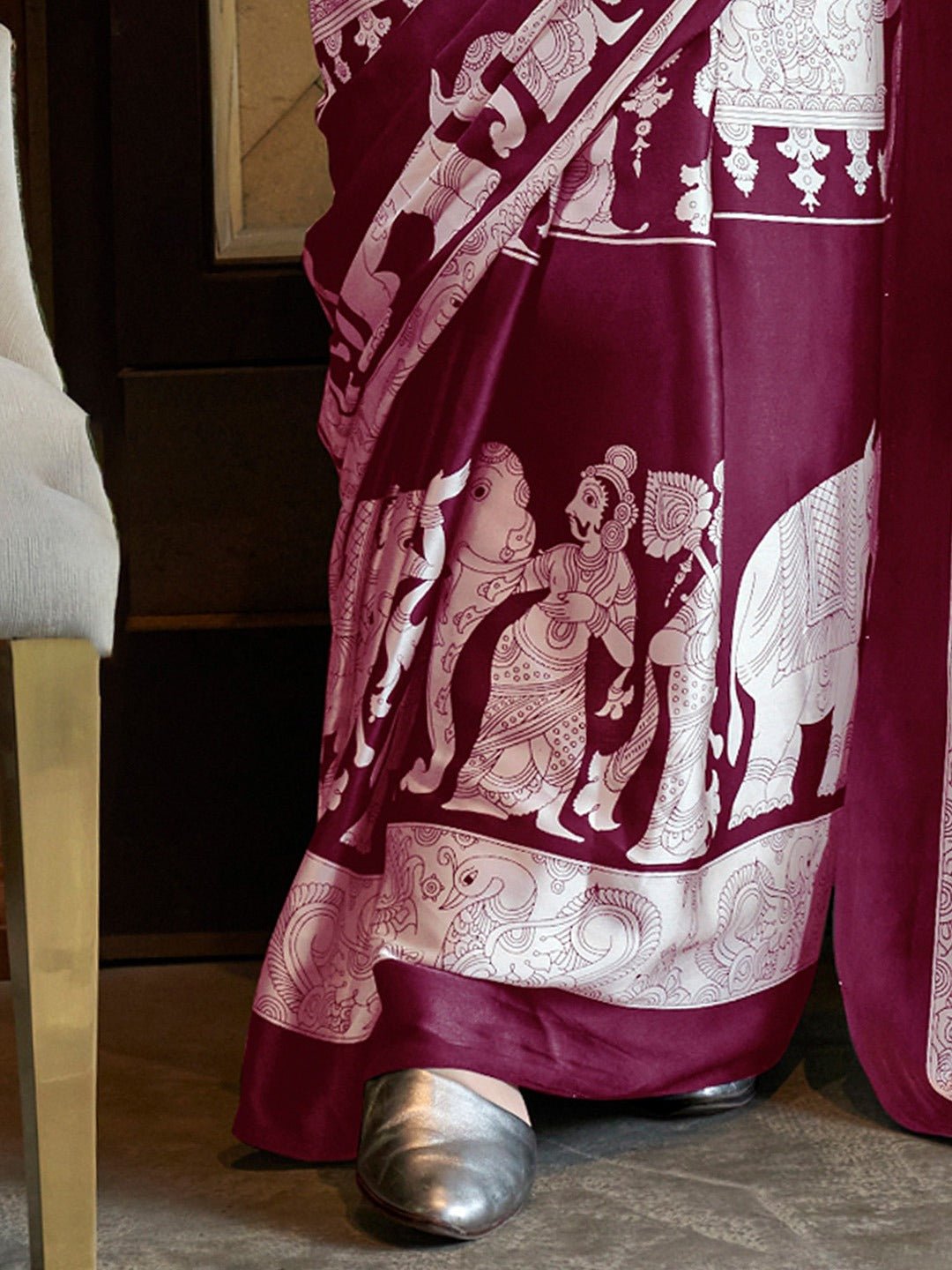 Maroon Satin Saree - Ressa