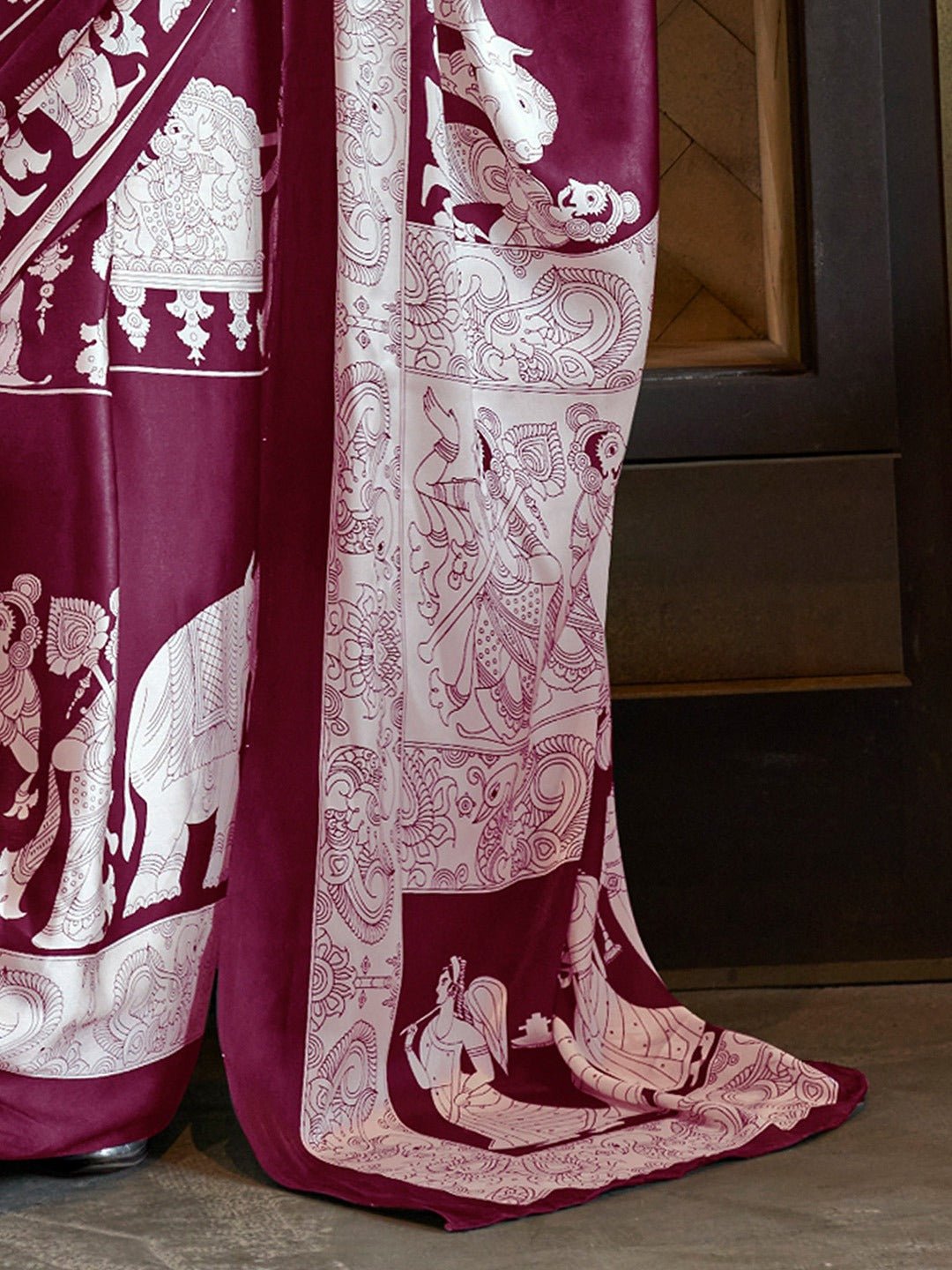 Maroon Satin Saree - Ressa