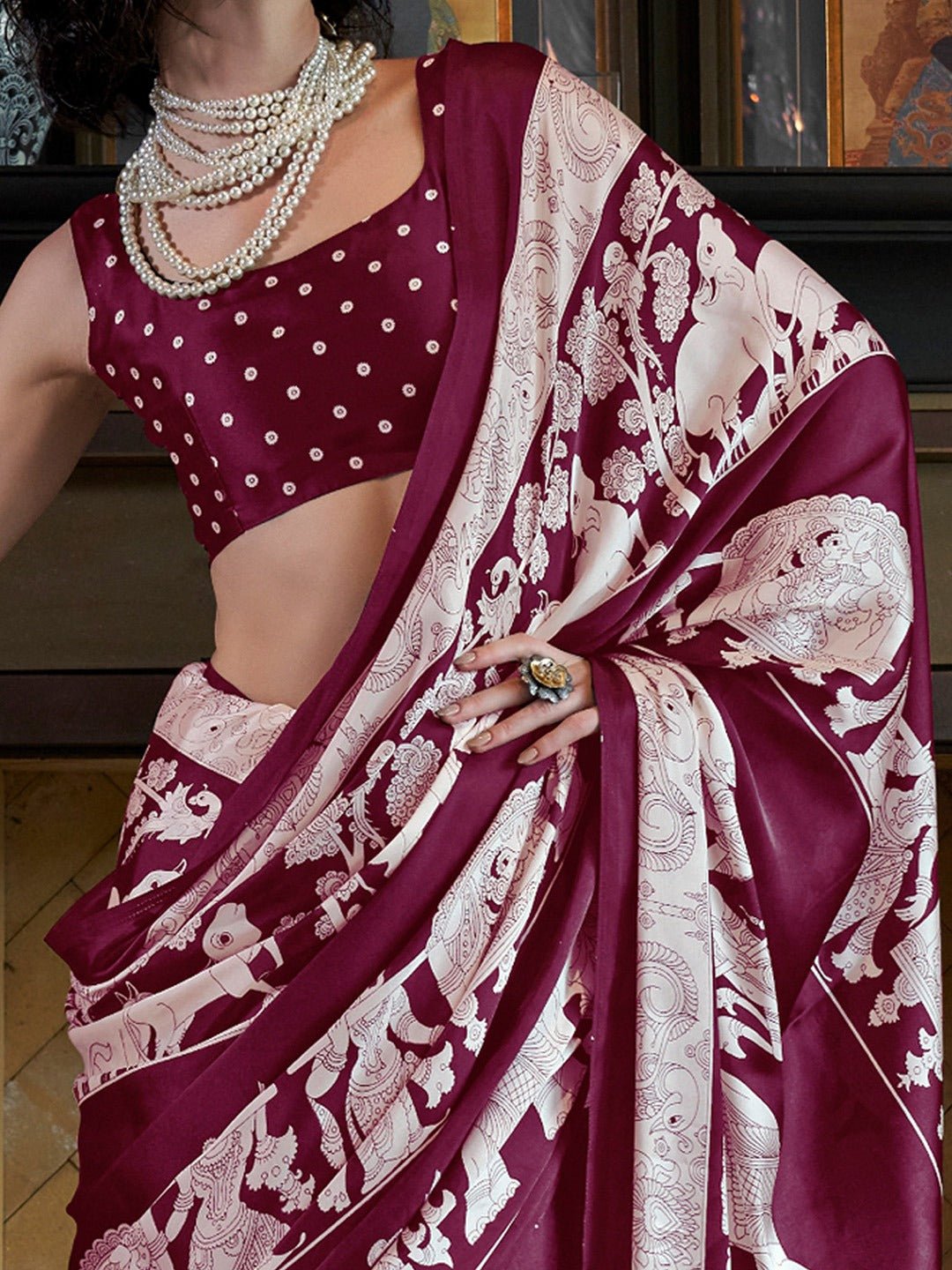 Maroon Satin Saree - Ressa