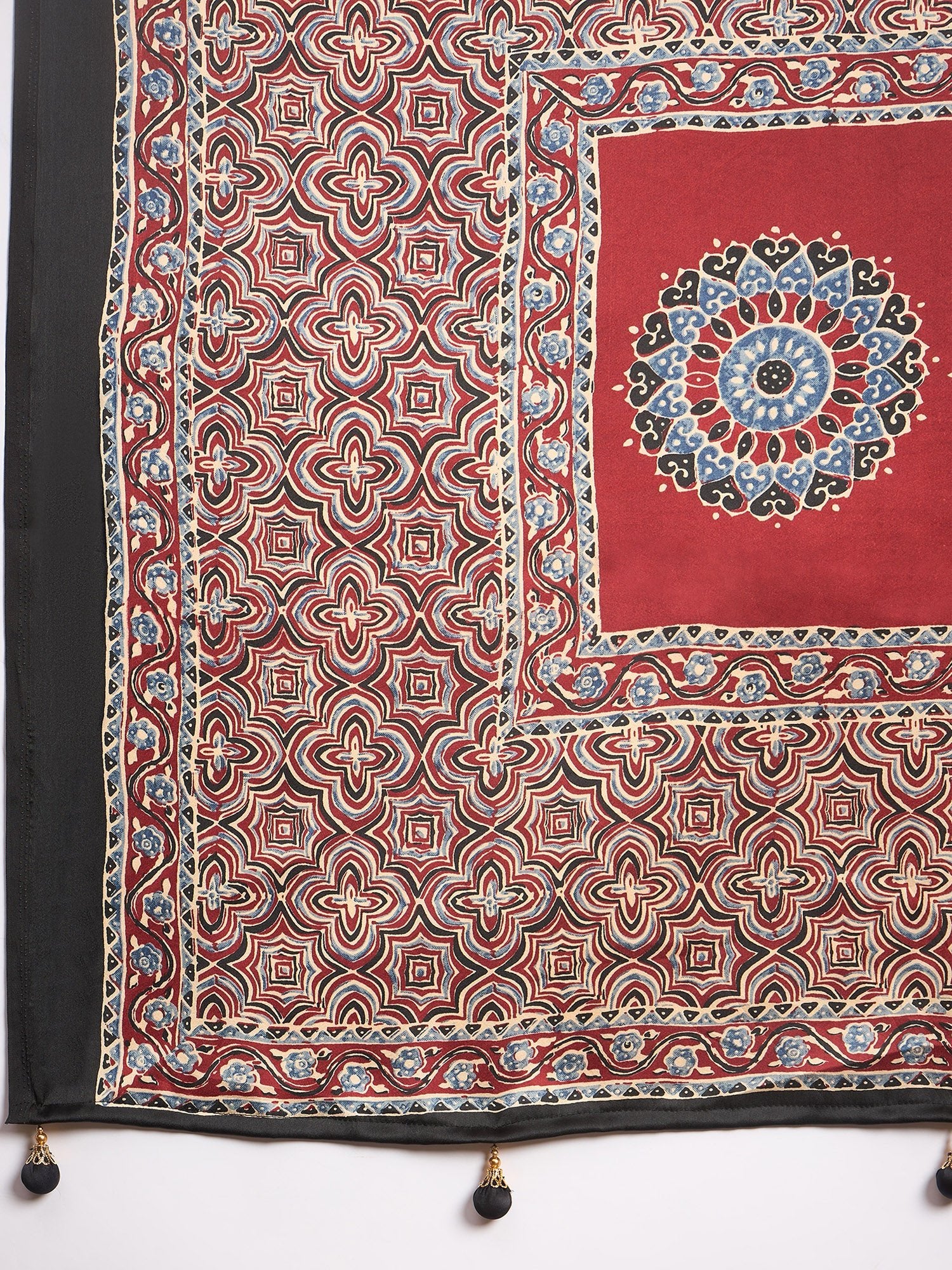 Maroon Satin Silk Ajrakh Printed Saree - Ressa