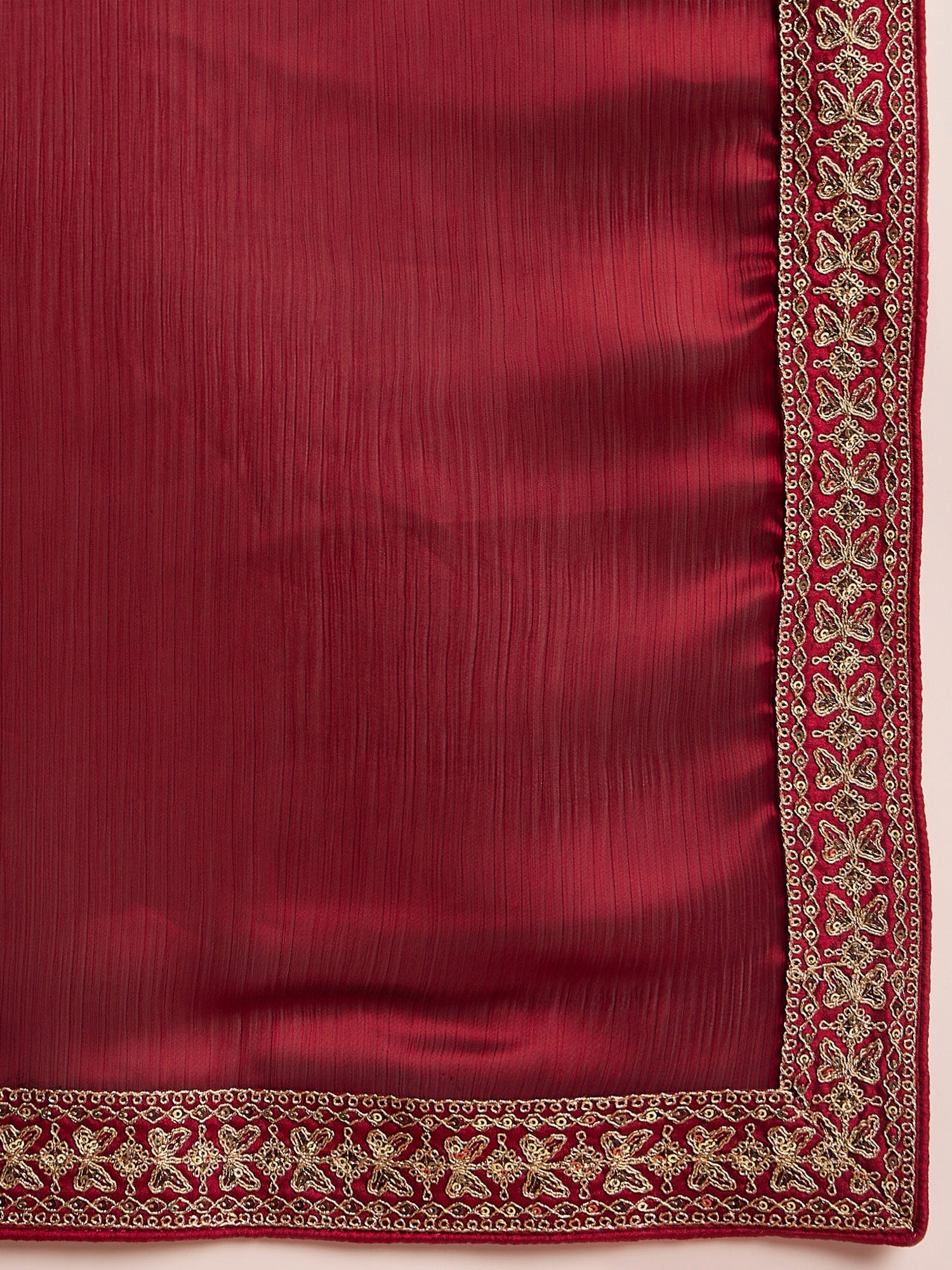 MAROON SATIN SILK EMBLISHED SAREE - Ressa