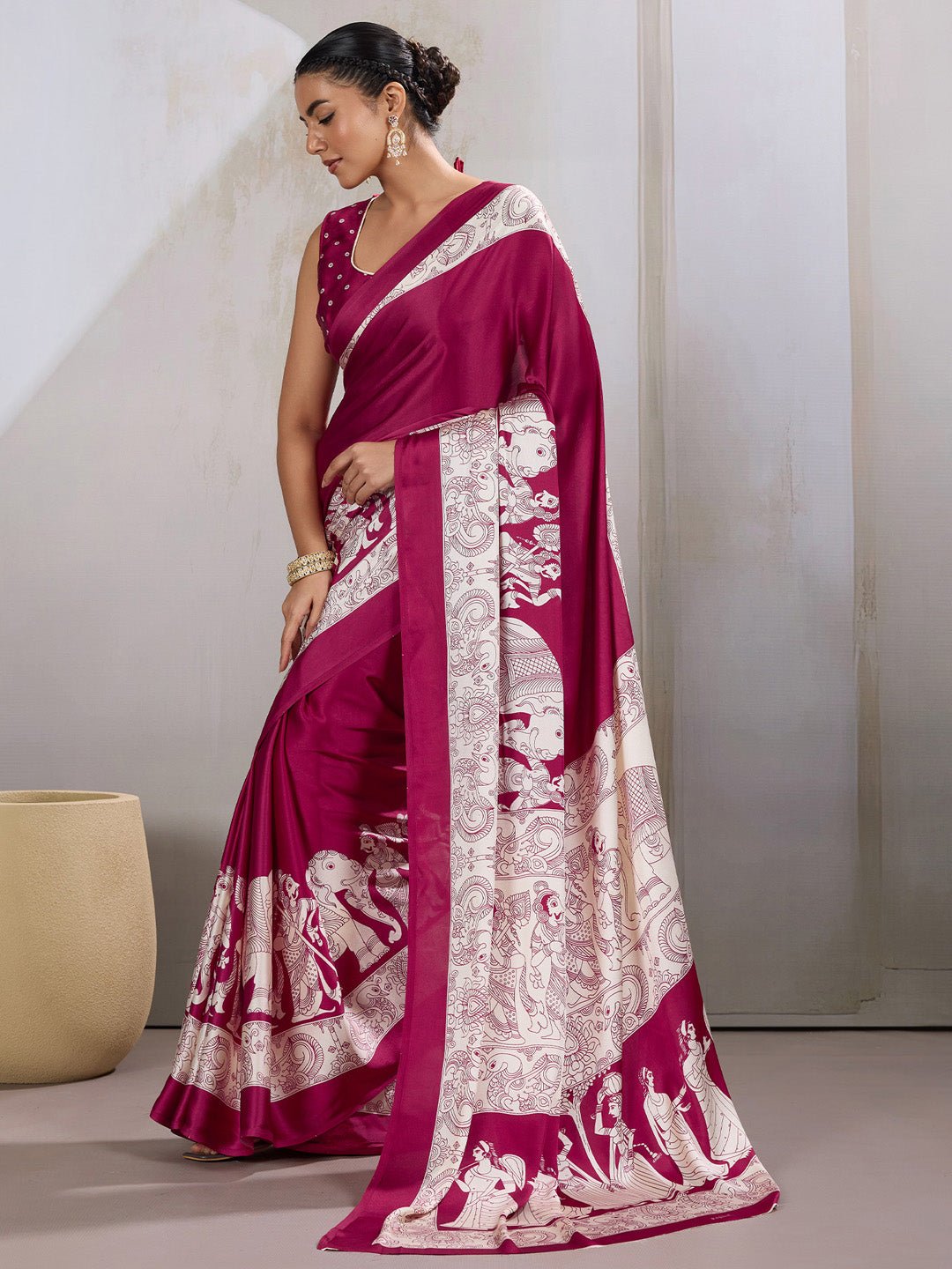 Maroon Satin Silk Saree - Ressa