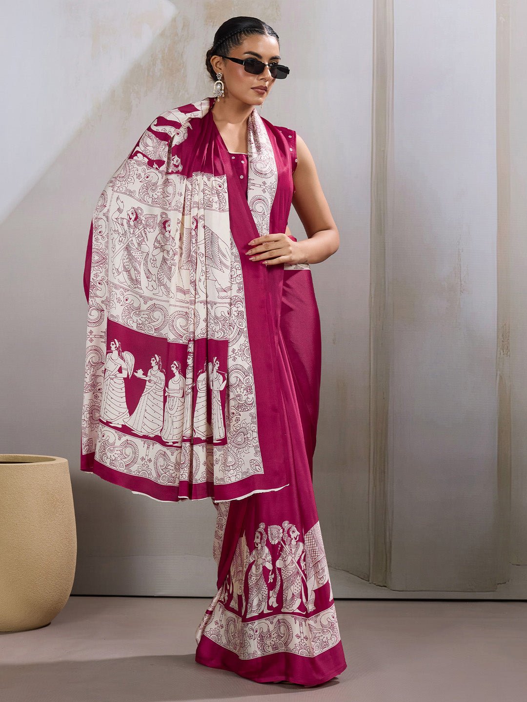 Maroon Satin Silk Saree - Ressa