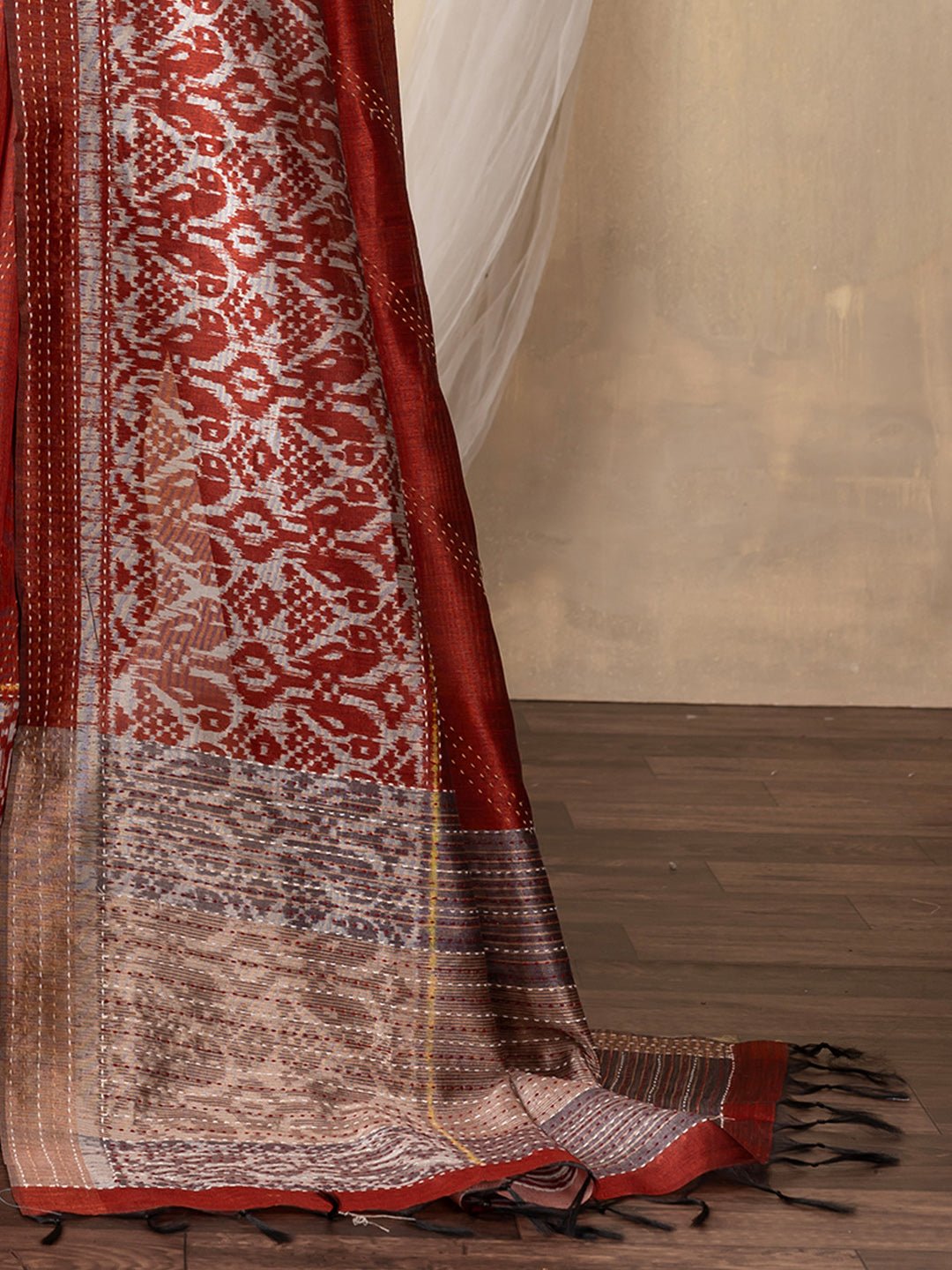 Maroon Silk Blend Heritage Patola Style Saree - Ressa