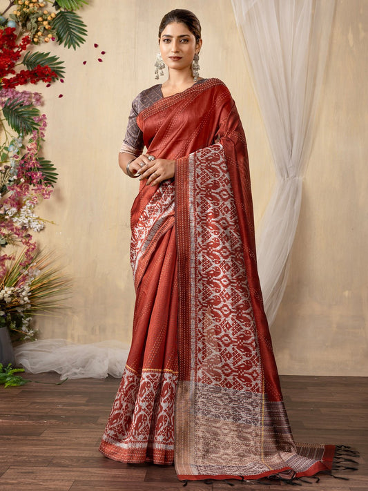 Maroon Silk Blend Heritage Patola Style Saree - Ressa