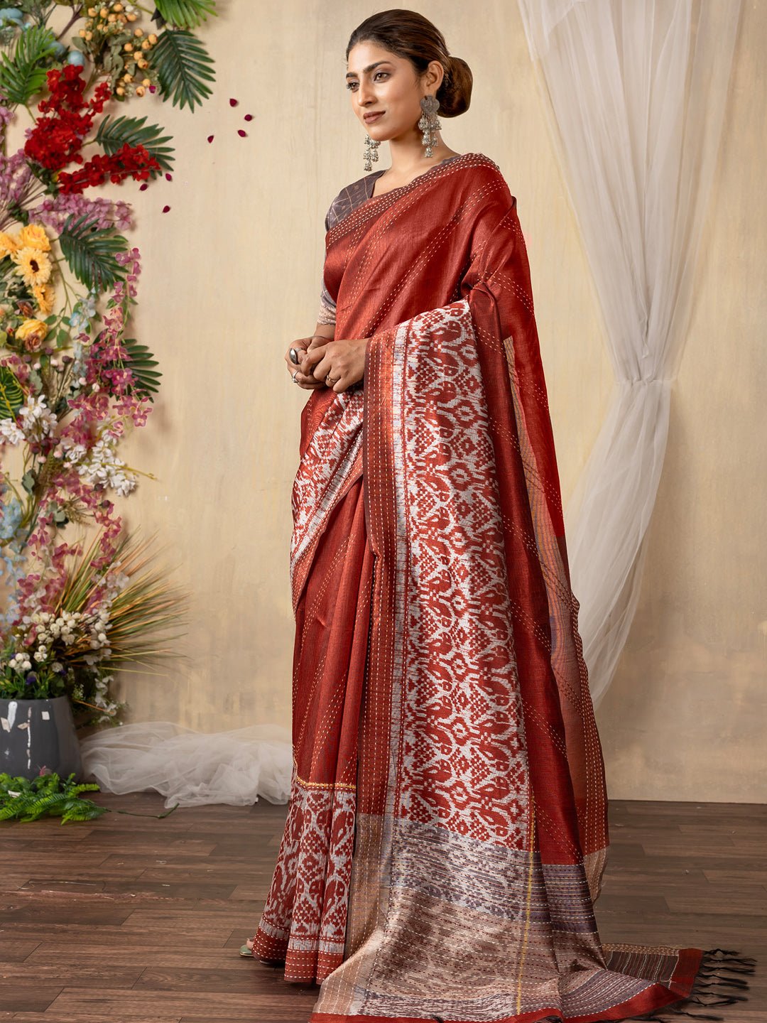 Maroon Silk Blend Heritage Patola Style Saree - Ressa
