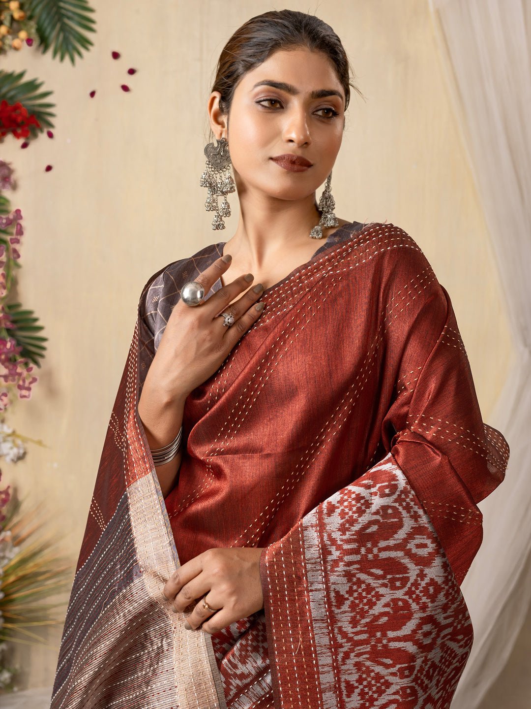 Maroon Silk Blend Heritage Patola Style Saree - Ressa