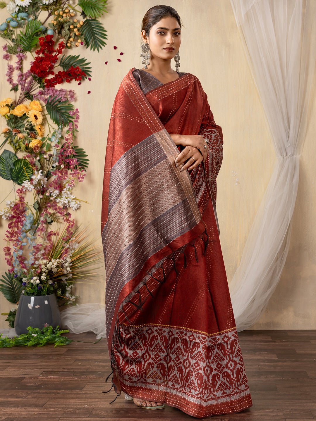 Maroon Silk Blend Heritage Patola Style Saree - Ressa
