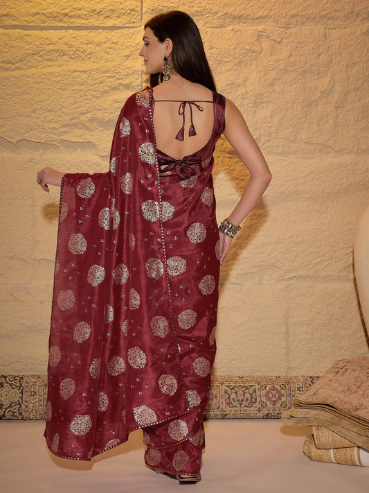 Maroon Silk Blend Traditional Woven Saree - Ressa