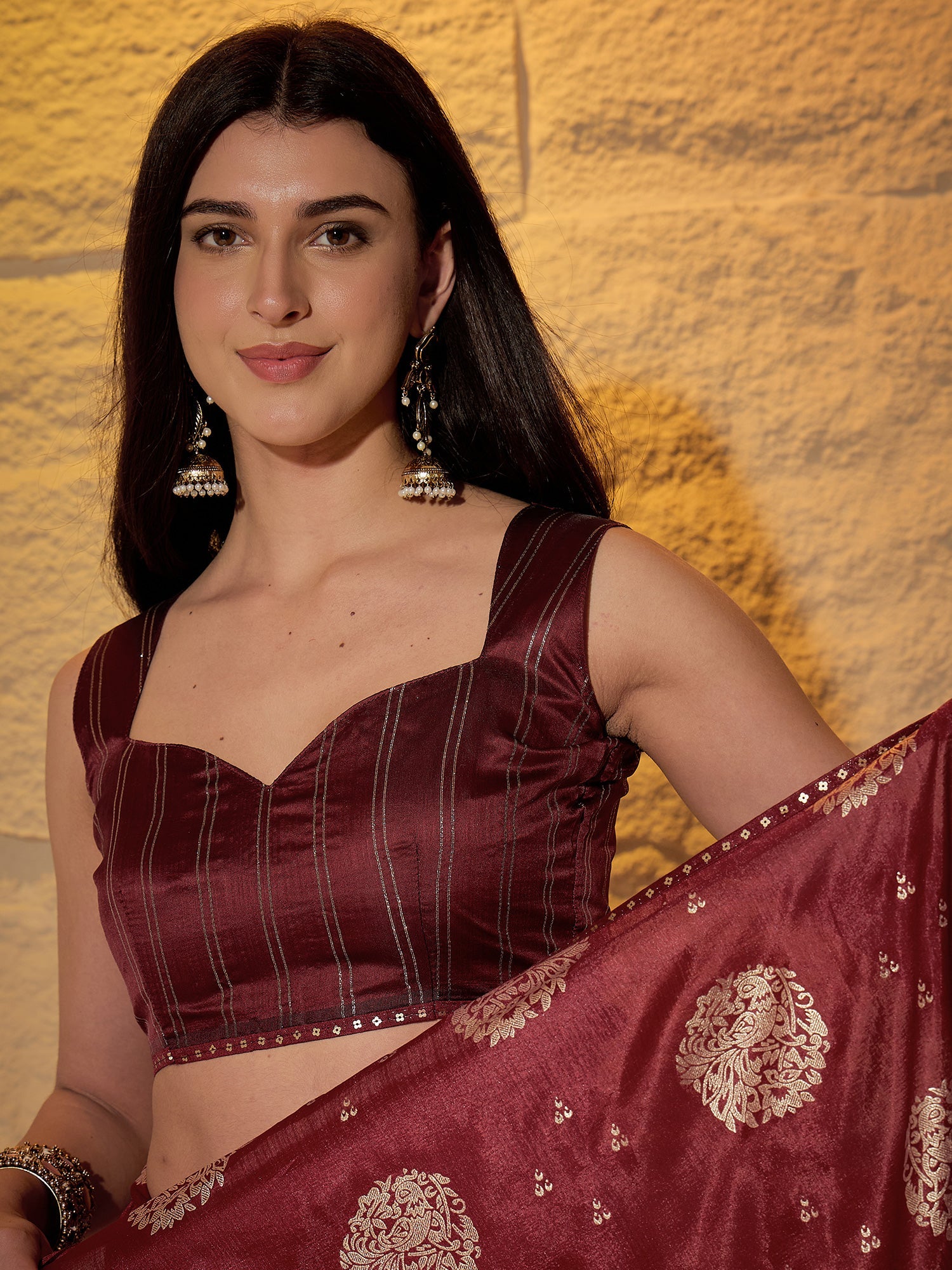 Maroon Silk Blend Traditional Woven Saree - Ressa