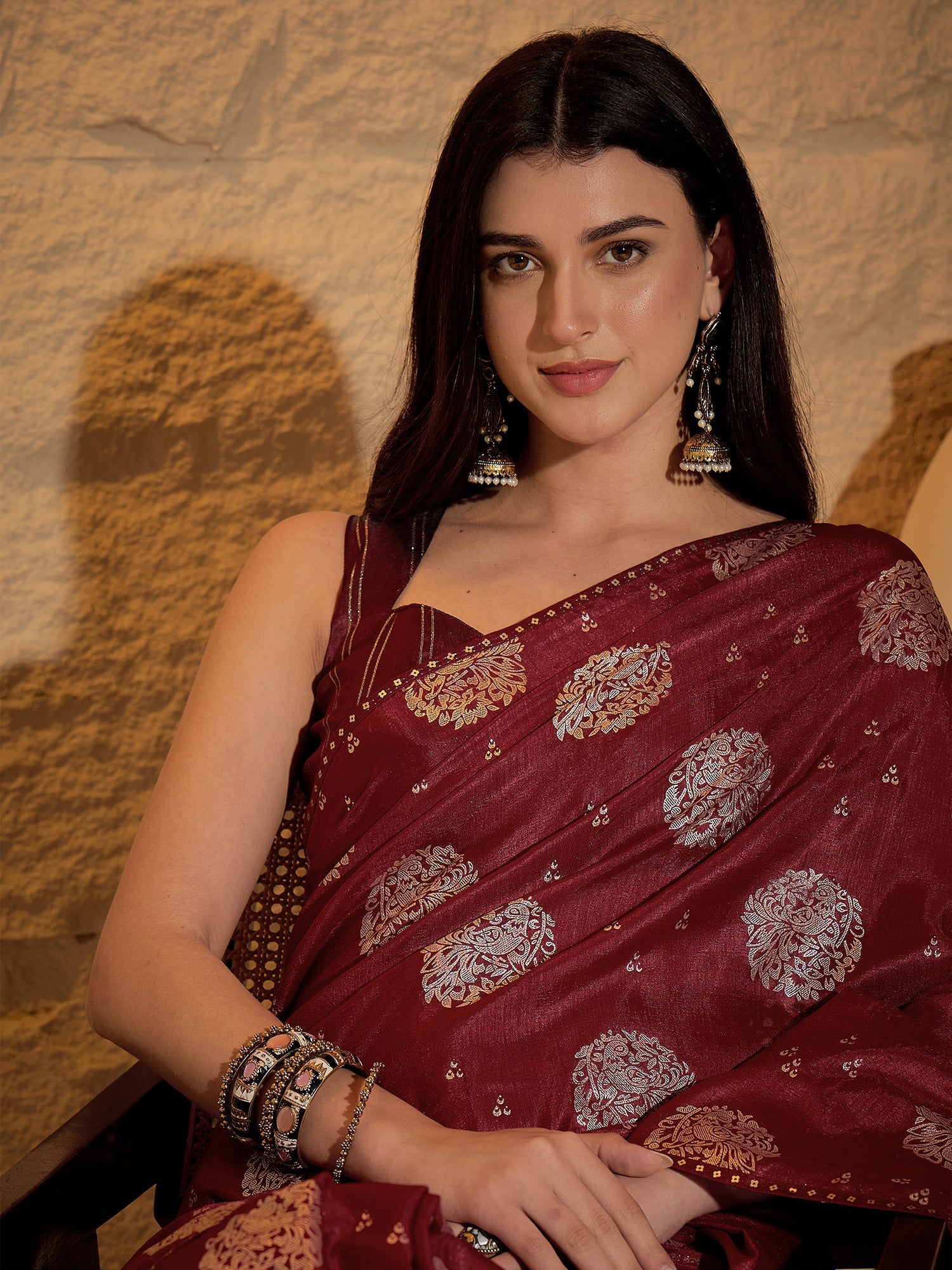 Maroon Silk Blend Traditional Woven Saree - Ressa