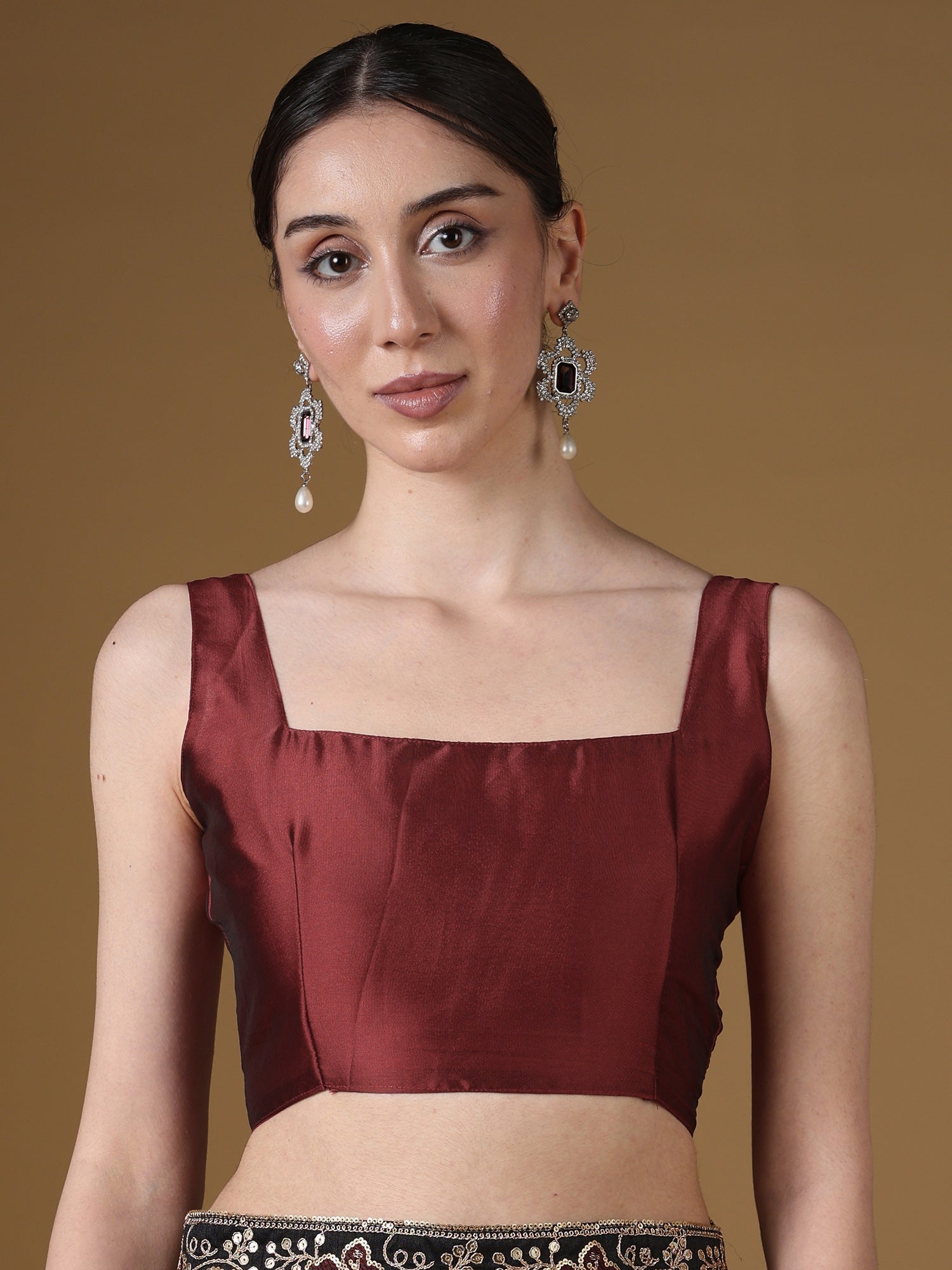 Maroon Silk Saree with Zardozi Embroidered Border | - Ressa