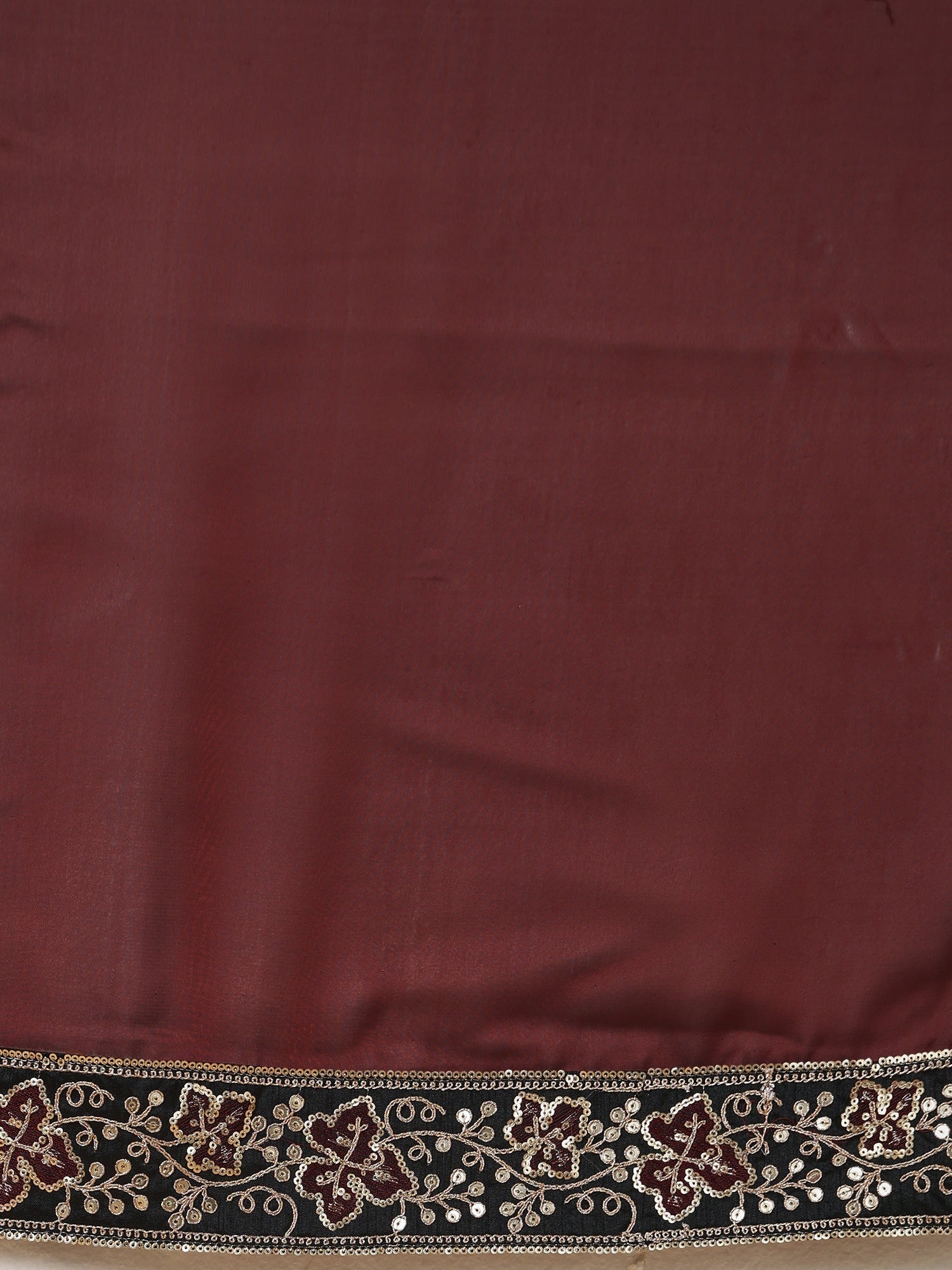 Maroon Silk Saree with Zardozi Embroidered Border | - Ressa