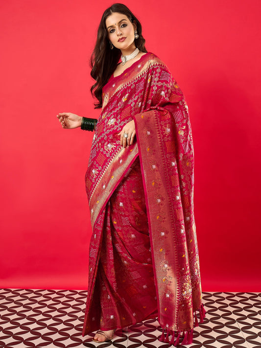 Maroon Silk Zari Woven Saree - Ressa