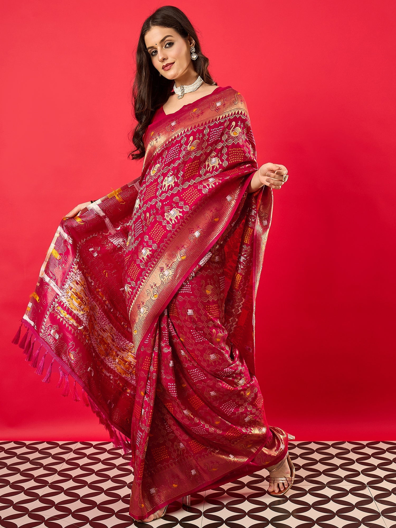 Maroon Silk Zari Woven Saree - Ressa