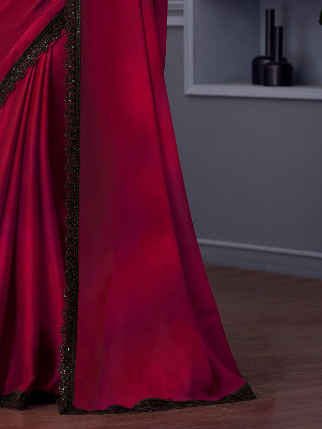 Maroon Solid Georgette Saree - Ressa